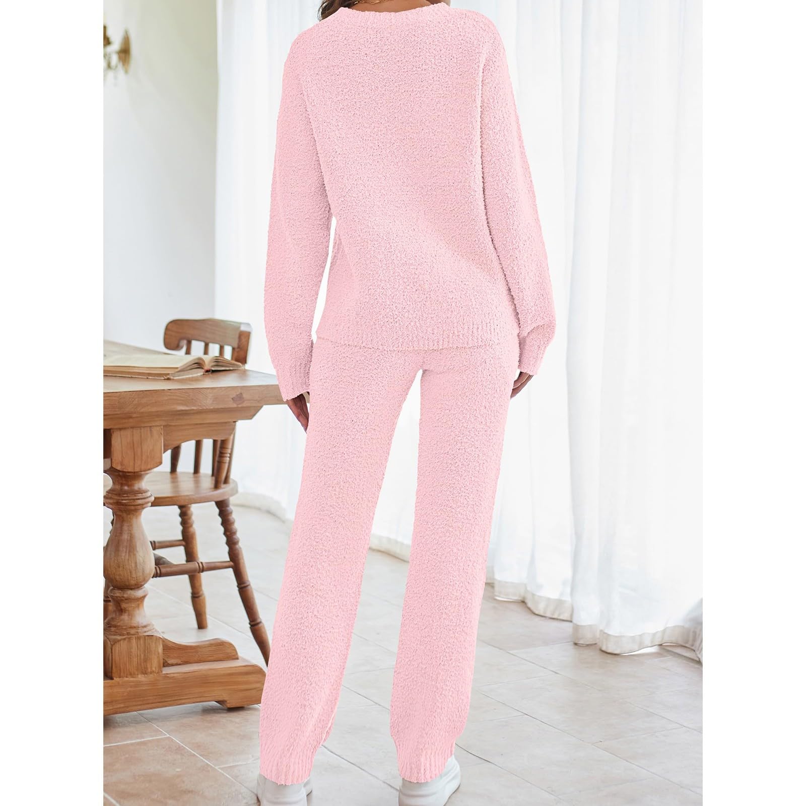 Damen Zweiteiler Flauschiges Fleece Langarm 2-Teiliges Loungewear-Outfits Pullover Hosen Pyjama-Sets Sport Set Yoga Bekleidung Hosenanzug Festlich Sommer Sachen Teenager Mädchen Ballkleider Lang