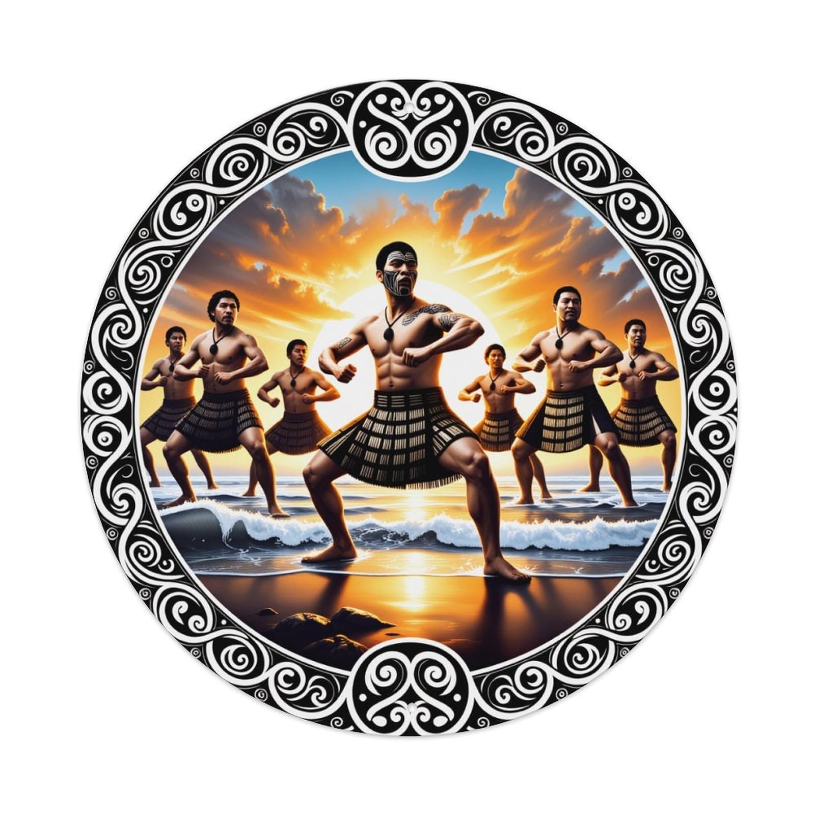 Maori Dance Sunset Ocean Pattern Metal Tin Sign Vintage Garden Bedroom Cafe Bar Man Cave Home Wall Decor Metal Poster 8x8 inches