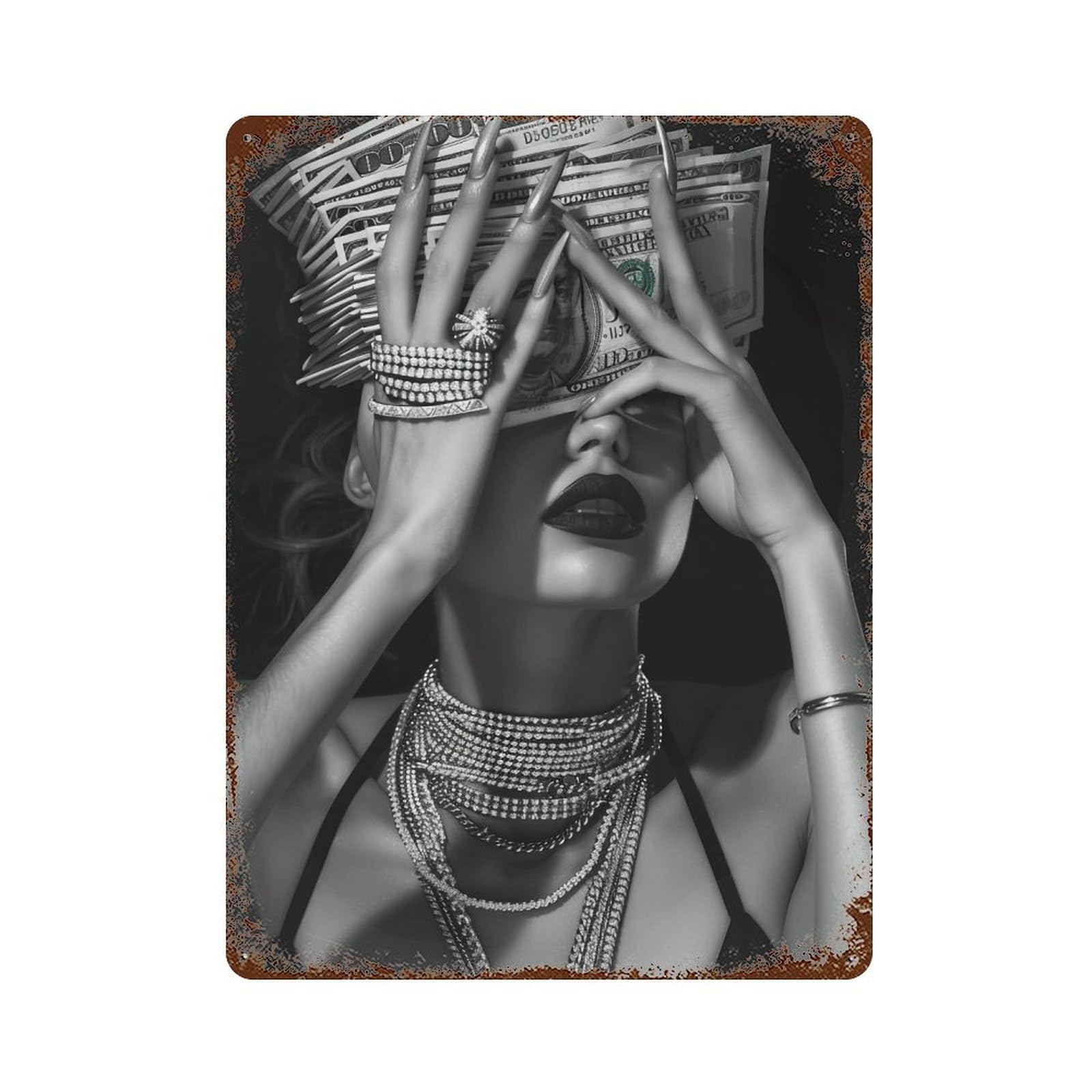 FHUYEURHRY Money Face Woman Black And White Wealth 01 Wall Decor Retro Iron Vintage Art Metal Tin Sign Poster Modern Home Cofffee Club Art Bar Shop Decorations Style-27 40x30cm