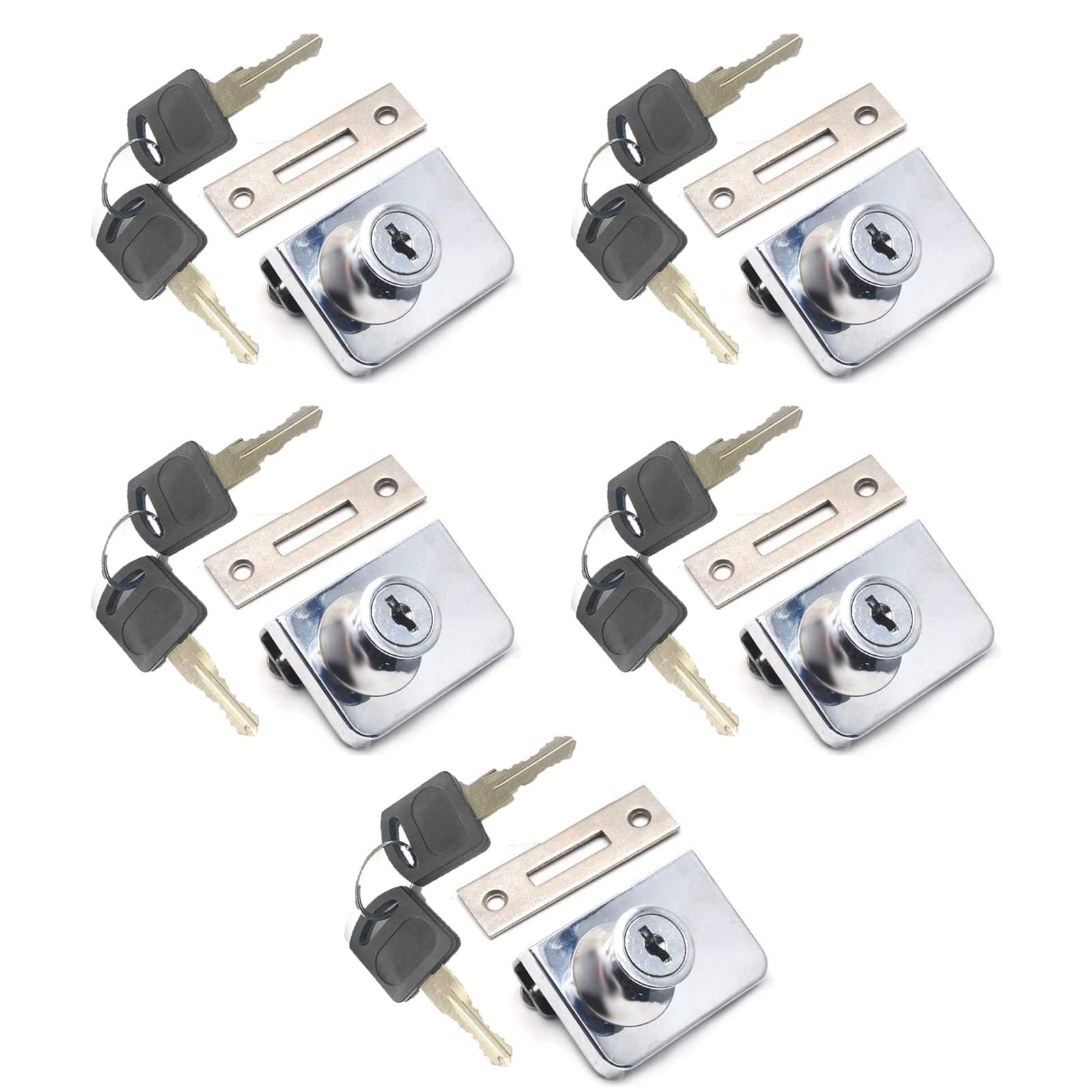 5Pcs Glass Cabinet Lock with The Same 10 Keys Glass Single Swing Glass Cabinet Showcase Door Lock Chrome Plated