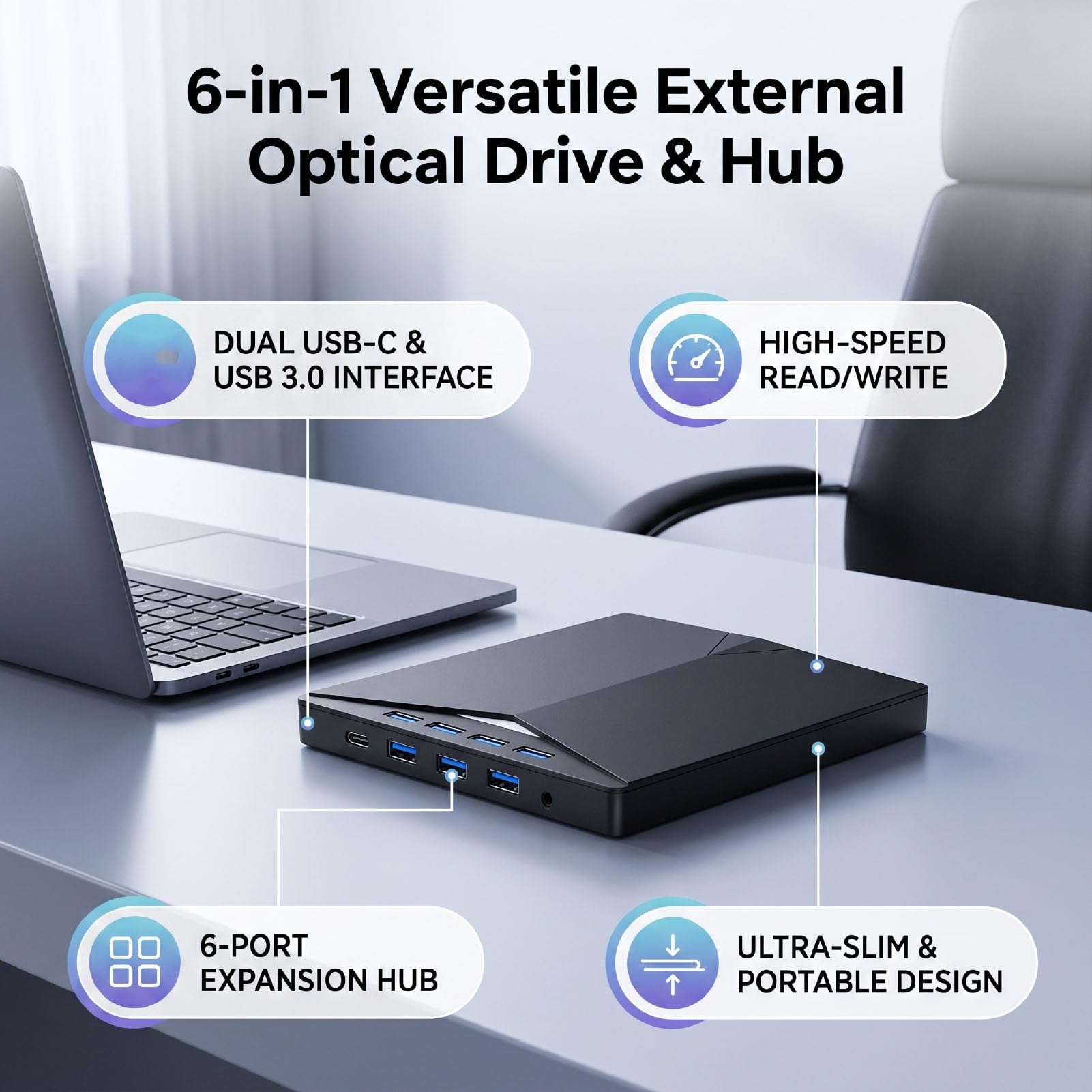 Lecteur CD DVD Externe 6 en 1 pour Ordinateur Portable
