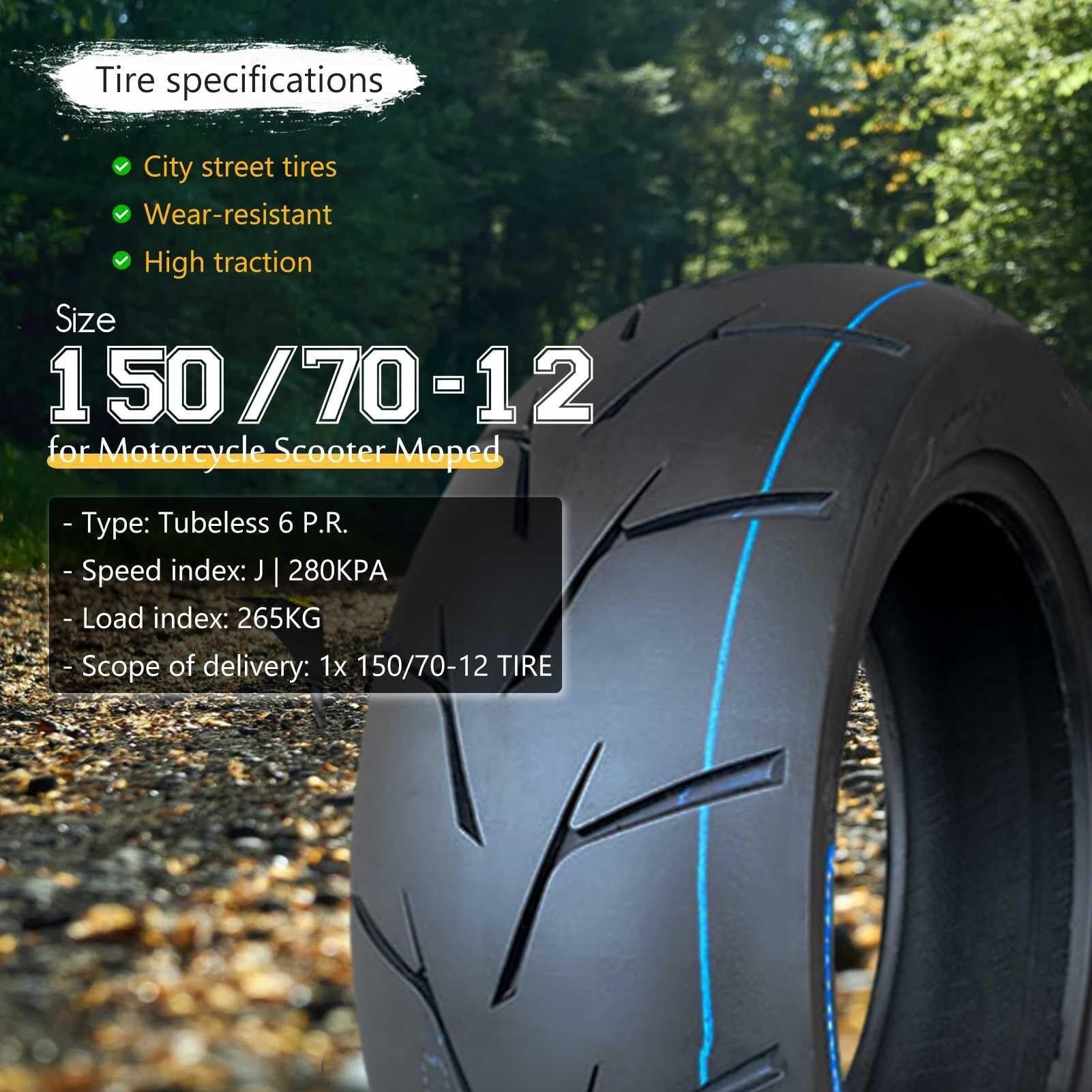 150/70-12 Opona Rowerowa, Gotowa do Tubeless, 150/70/12 Odporna na Przebicia, Wzmocniona Ściana Boczna dla Rowerów Miejskich i Górskich