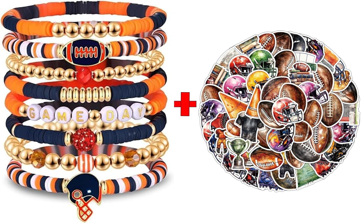 Game Day Bracelet Beaded Stretch fit Football Fans Stackable Sports Jewelry with football sticker fit Man,Woman Gifts
