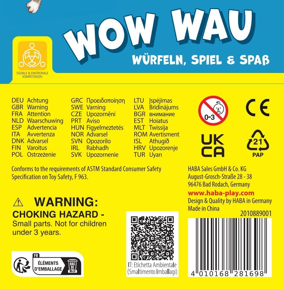 HABA Wow Wau 2010889001 Fun Dice Game for Dogs from 5 Years - Simple Rules for Quick Play Fun - Perfect for On the Go