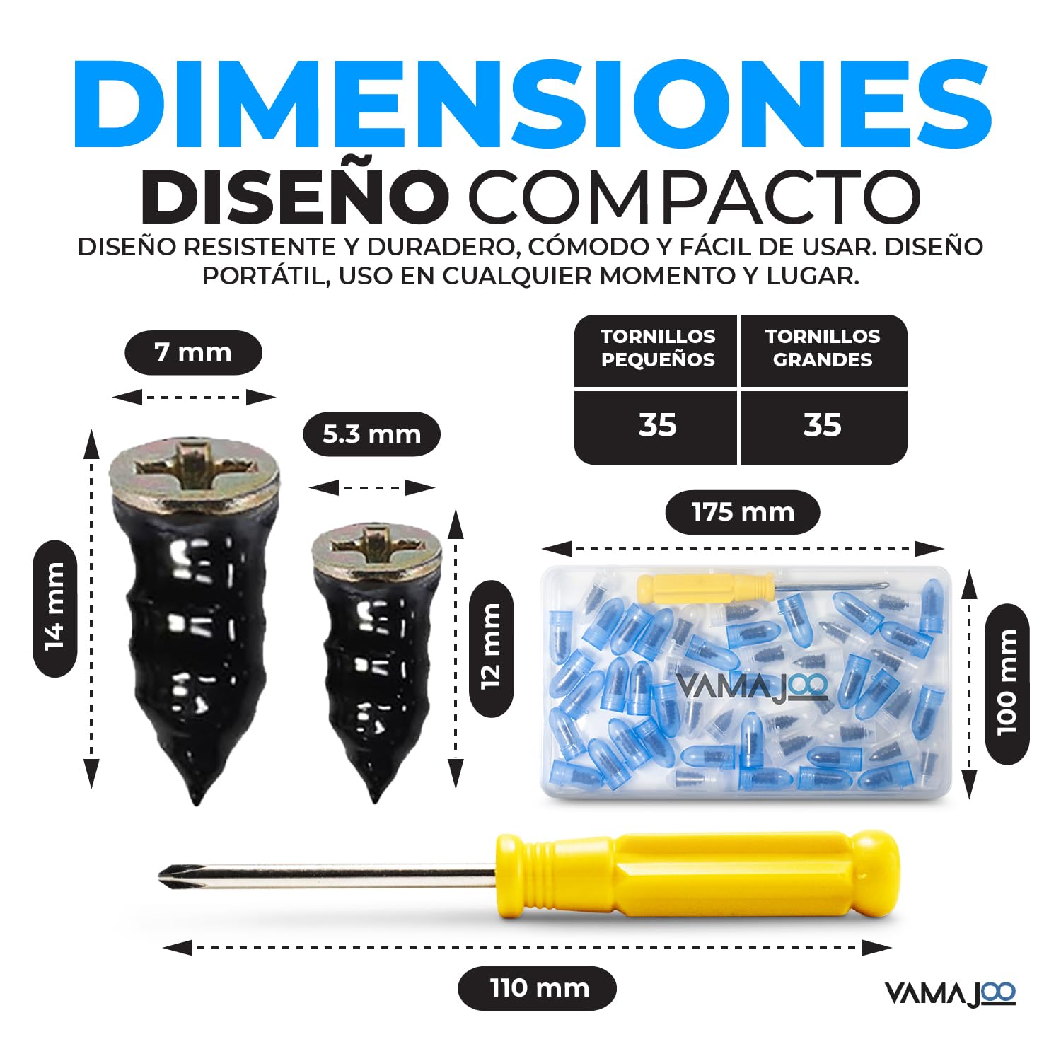 Tornillos para Pinchazos Neumaticos - Kit Repara Pinchazos Coche 70Pcs - Kit Antipinchazos Coche + Destornillador - Reparador Pinchazos Coche - Kit Repara Pinchazos Moto(35S)+(35L)
