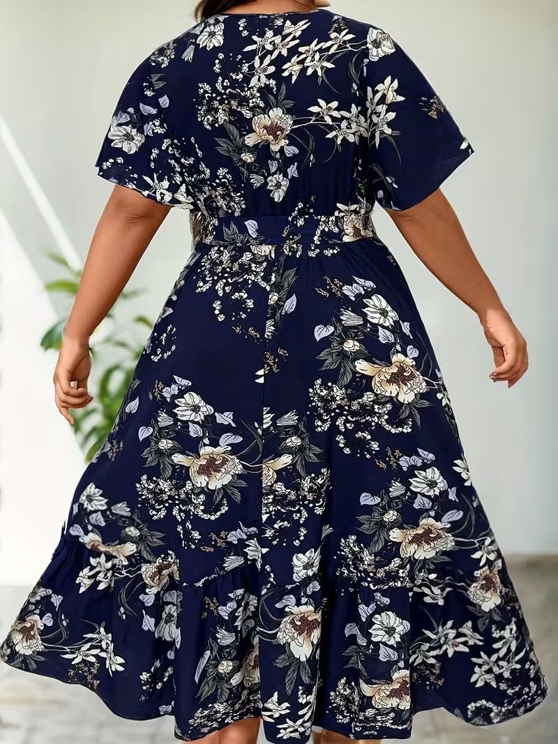 Women's Casual Plus Size V Neck Bodycon Dress Floral Boho Summer Wedding Guest Dresses