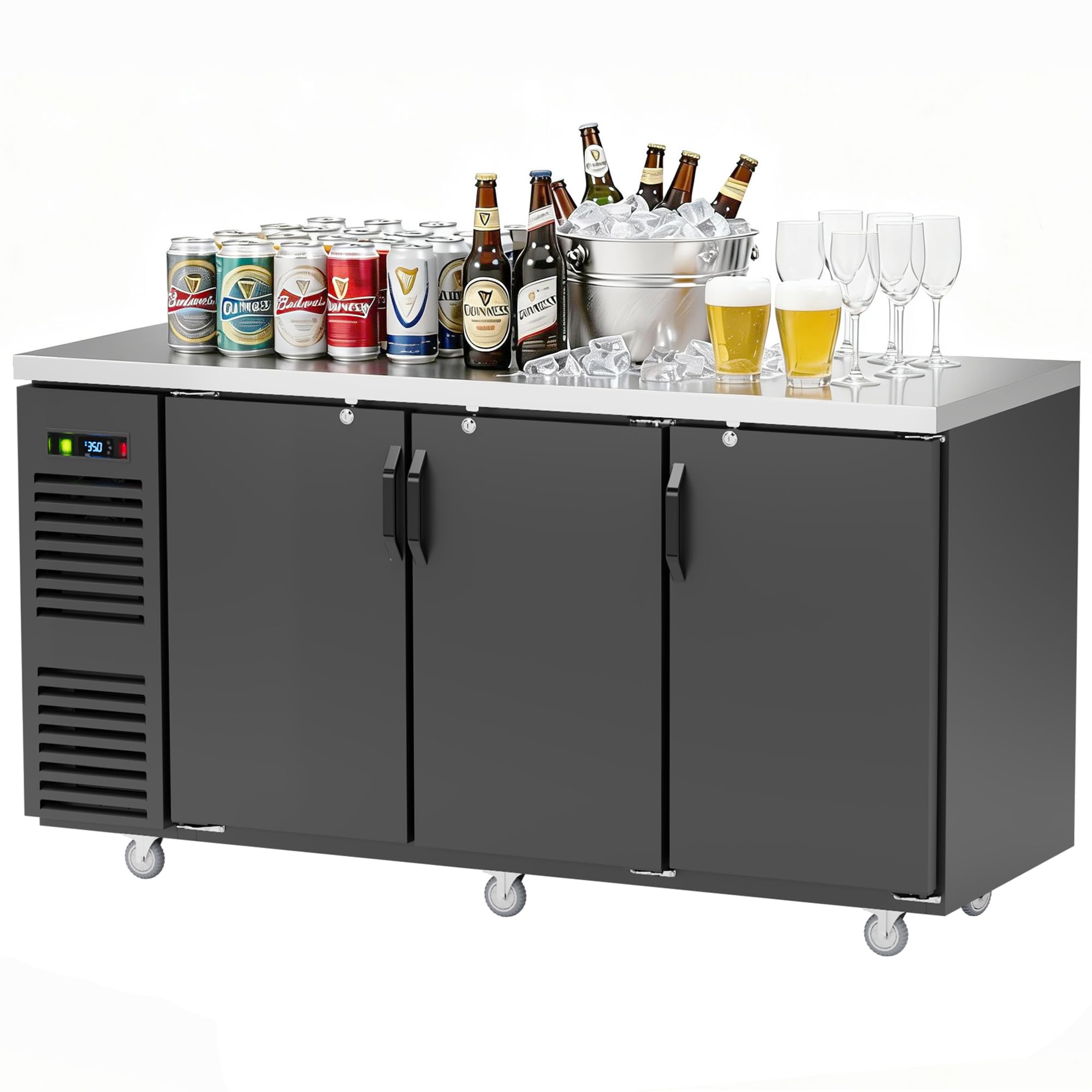 Coolake 72” W Commercial Back Bar Cooler With Stainless Steel Top, 24.2 Cu.Ft Counter Height Beverage Refrigerator, Solid Door Beer Fridge With LED Lighting For Restaurant Buffet Basement Café on Fridge.com - View 1