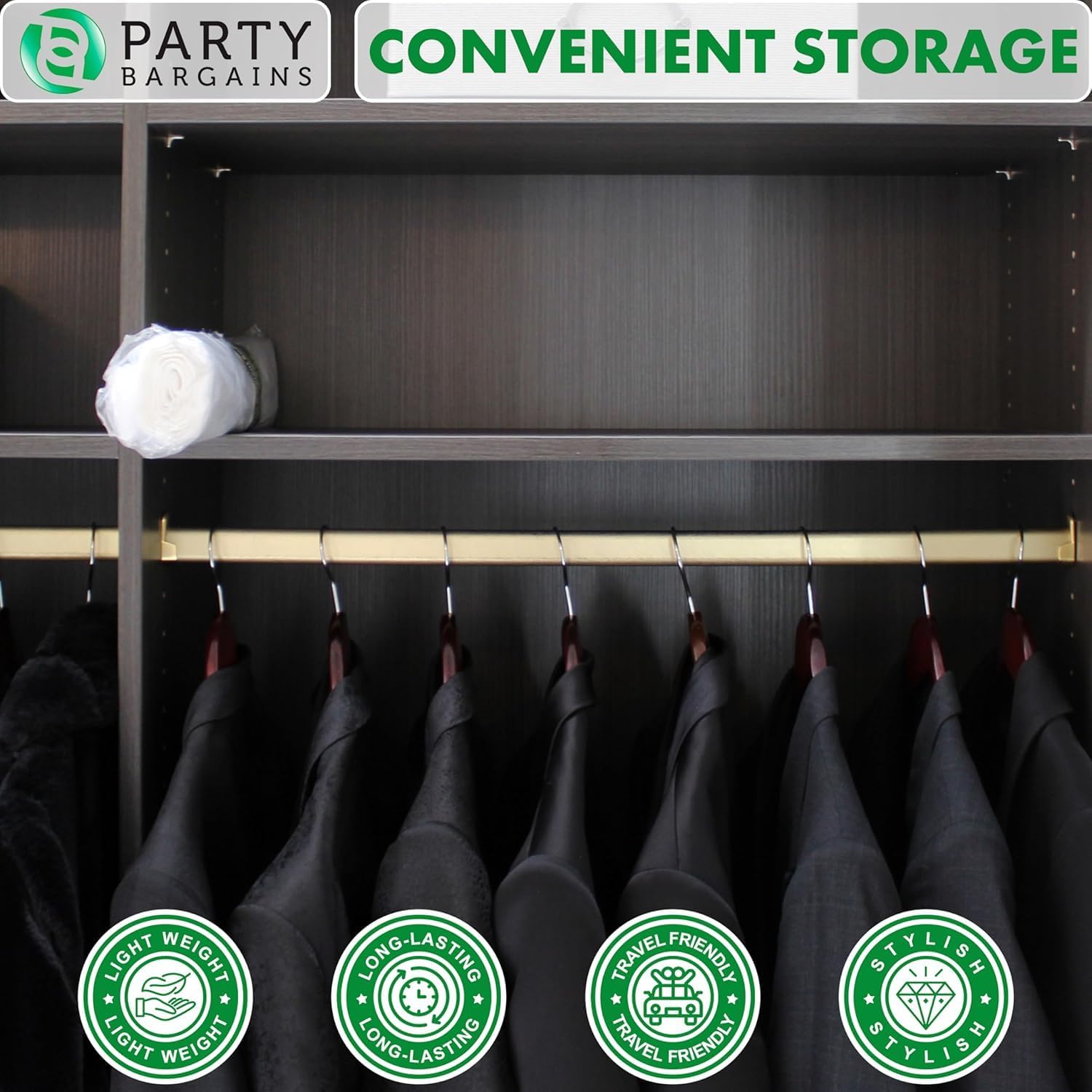PARTY BARGAINS 60 x 24 Inch Disposable Clear Garment Bags, 100 Pack – Heavy-Duty Plastic Clothes Covers for Suits Dresses Coats, Closet & Travel