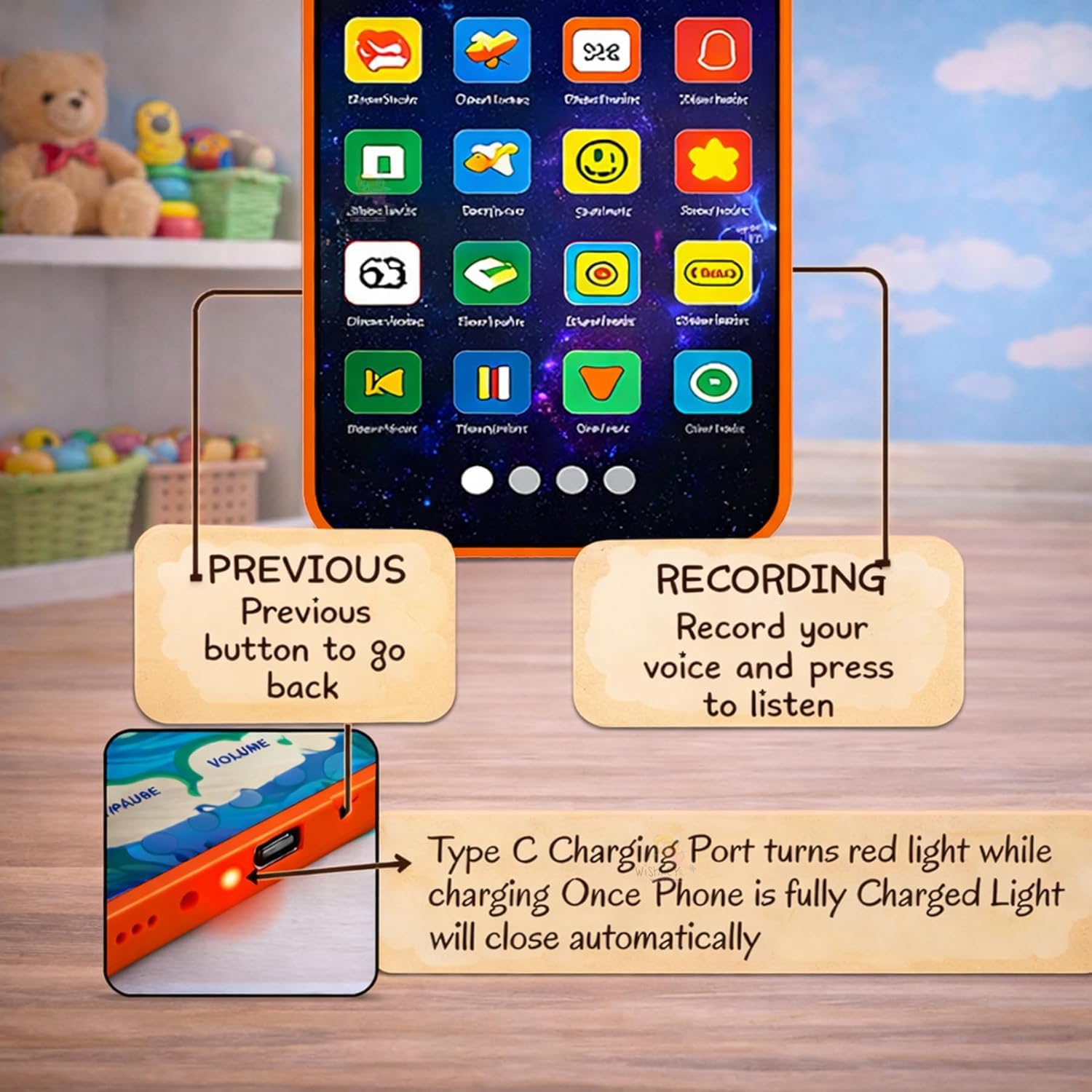 Fun Express Kids Toy Phone Educational Smart Phone for Toddlers 1-12 Years 24 Modes - Pretend Play Cell Phone with Music, Lights & Learning Games - Montessori Sensory Toy for Baby Boys & Girls 2