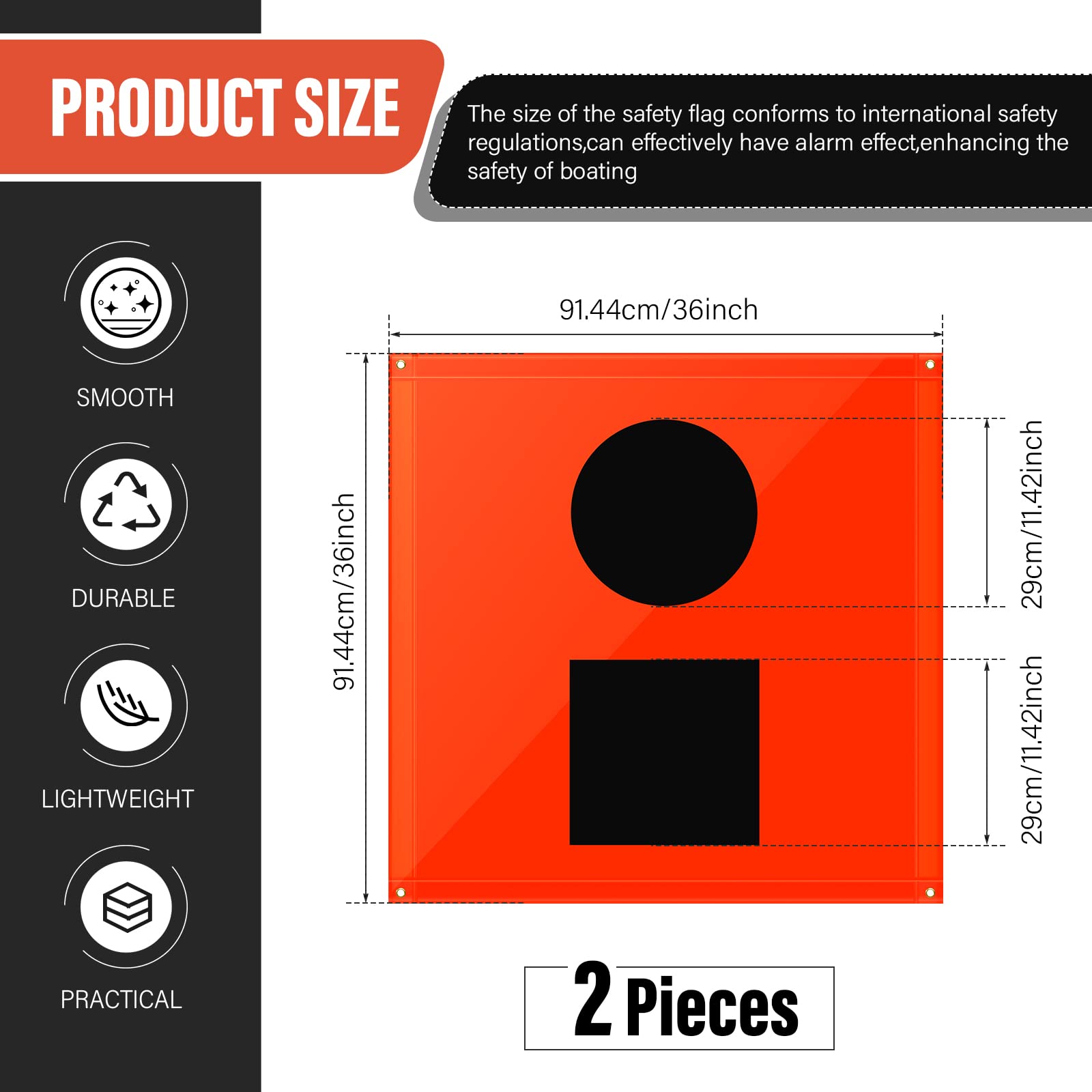 2 banderas de seguridad para navegar, 3 x 3 pies, señal de angustia visual, barco marino, bandera naranja para guardia, pesca de emergencia, kayak, camping, senderismo, escalada