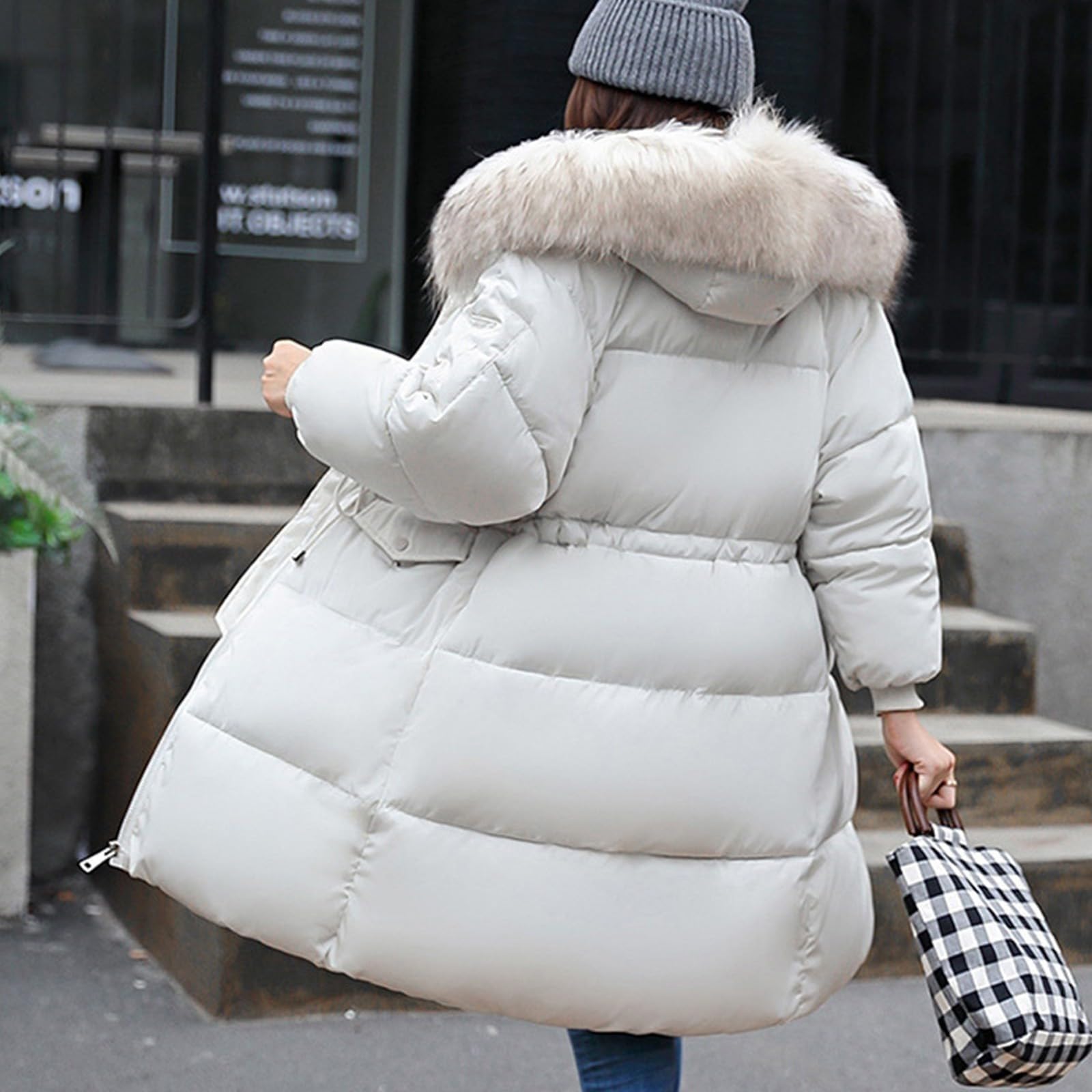 Piumino da donna invernale trapuntato lungo piumini da donna leggero giacca impermeabile con cappuccio in pelliccia taglie forti slim trench caldo capispalla