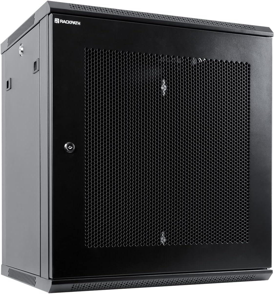 RackPath 12U Wall Mount Server Cabinet Network Rack Enclosure, Quiet Cooling Fan, Perforated Door, Black