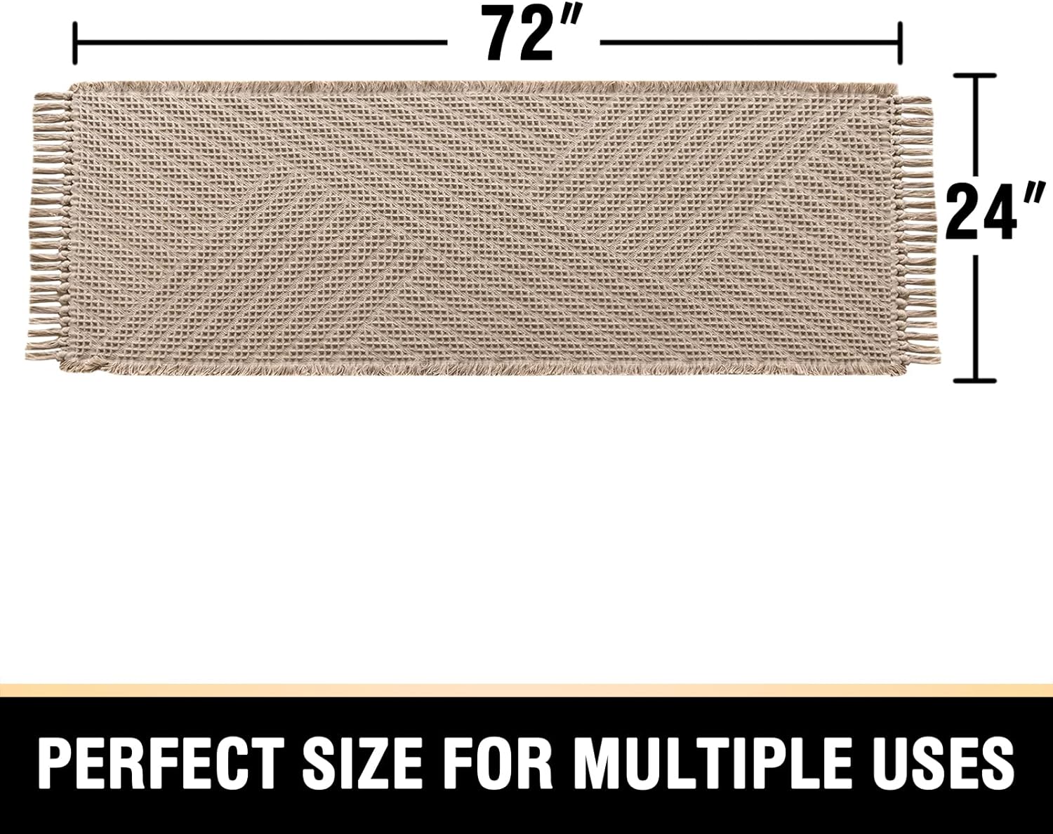 H.VERSAILTEX Waffle Bath Runner Rug Long Bath Mat Super Absorbent Boho Bath Rugs Non Slip Bath Runner for Bathroom Floor Machine Washable Dry Fast Bathroom Rugs with Tassels, 24" x 72", Irish Cream - Image 2