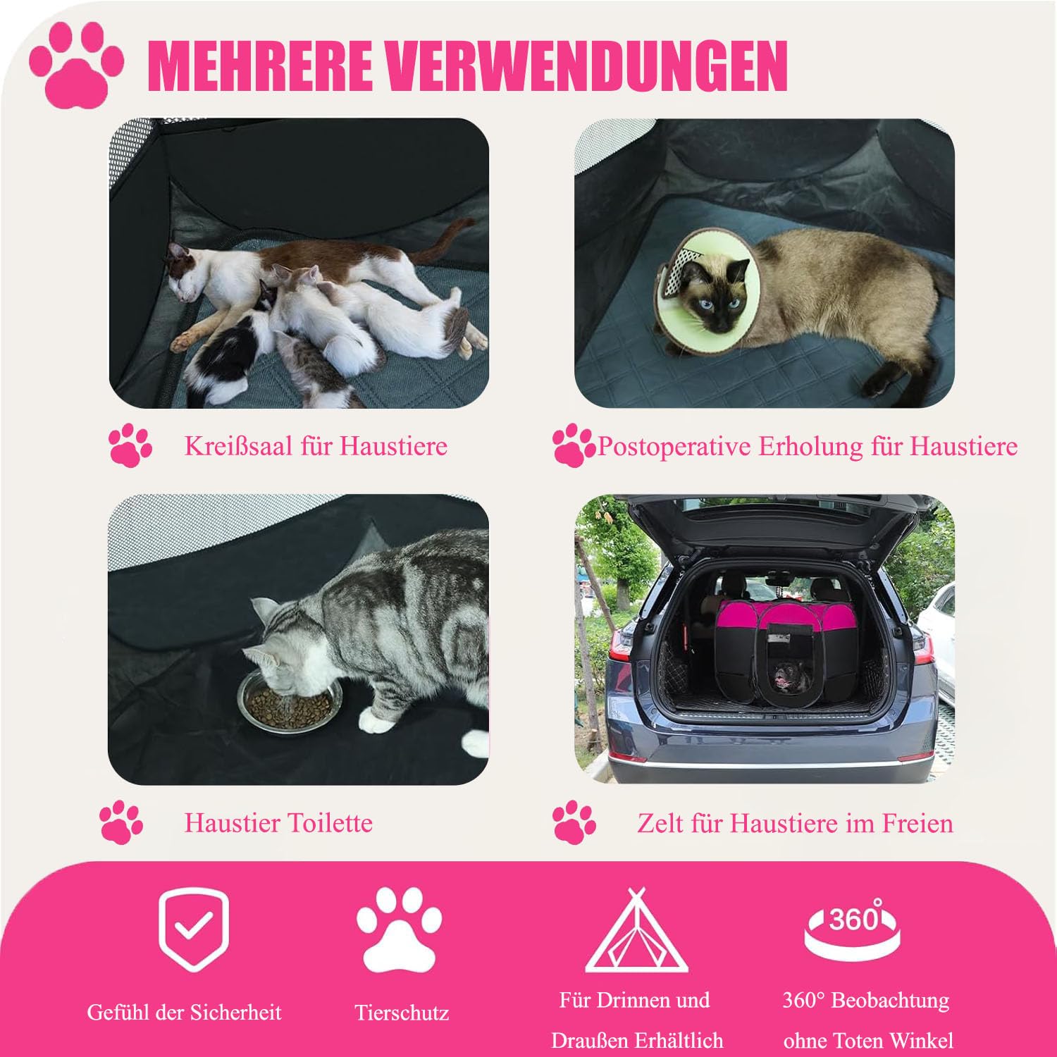 Beccucciolo portatile, per cani, pieghevole, per casa, cuccioli, telo impermeabile Oxford per cani, gatti, conigli, 74 x 74 x 43 cm (blu)