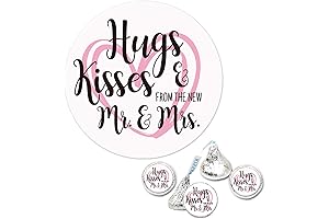 180 Chocolate Drop Labels Stickers-Hugs Kisses from The New Mr. & Mrs.