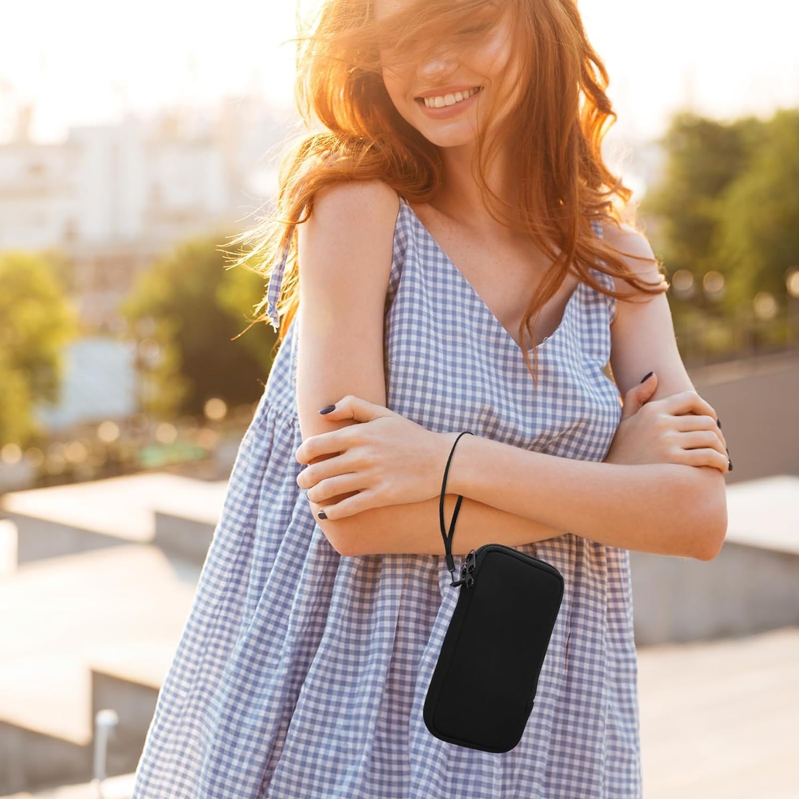 ZhouWei Etui na telefon komórkowy do smartfonów, 18,5 x 10 cm, uniwersalne etui z neoprenu, etui na telefon komórkowy ze sznurkiem i brelokiem do kluczy, do iPhone'a, Samsunga, Galaxy Google Pixel