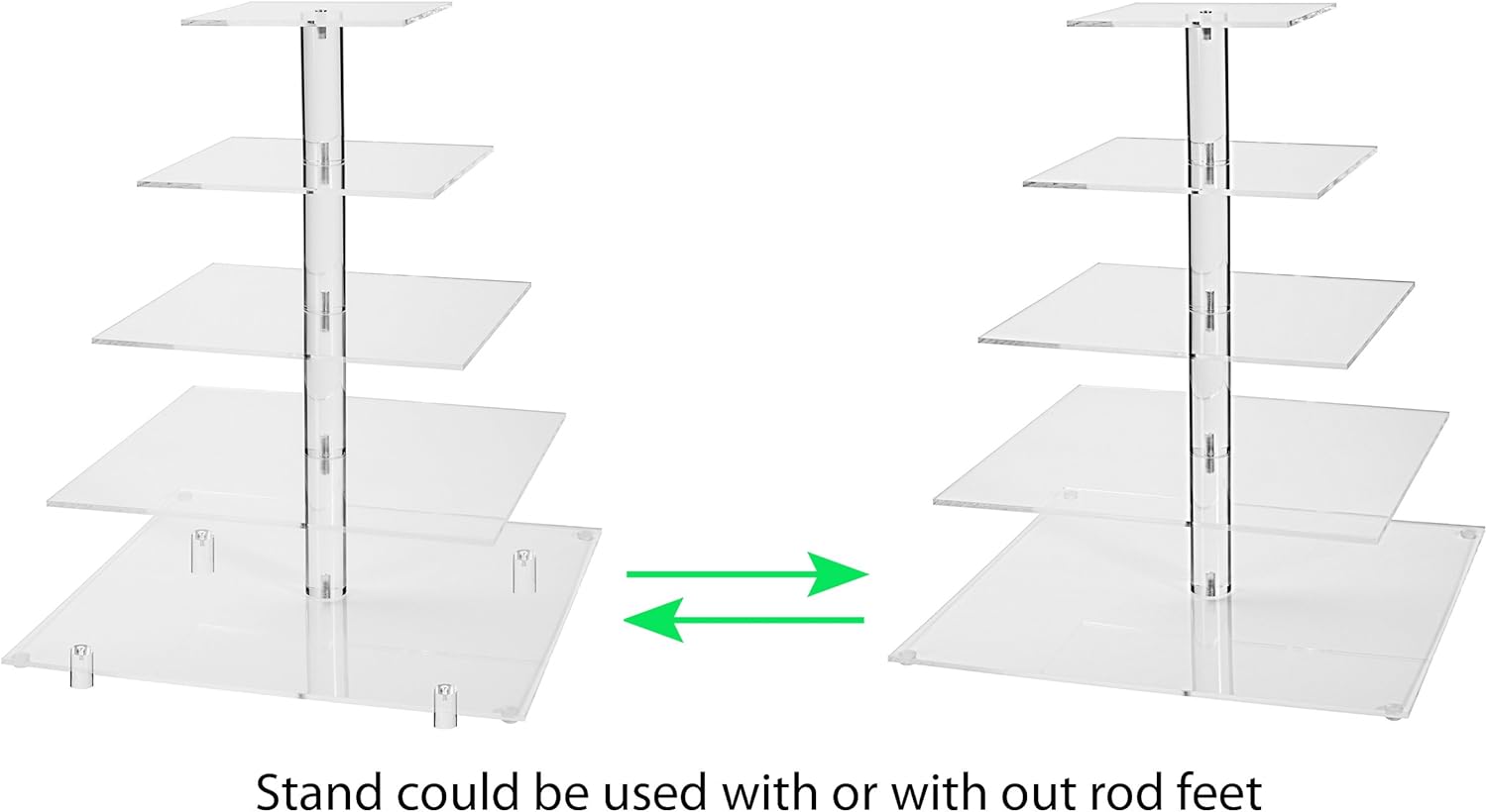 Jusalpha Large 5 Tier Cupcake StandAcrylic Square Wedding Cake Stand/Cupcake Tower/Dessert Stand/Pastry Serving Platter/Food Display Stand (5SF)
