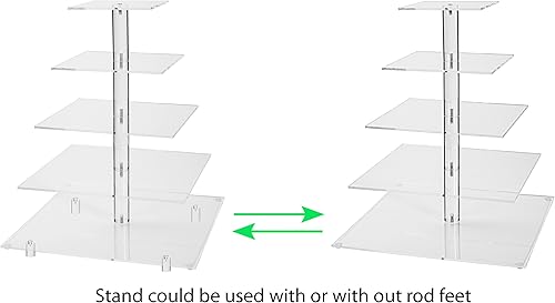 Miniatura 5 de Jusalpha Soporte cuadrado de 5 niveles para cupcakes con luz, soporte para cupcakes de alta calidad, bandeja para servir, torre acrílica para