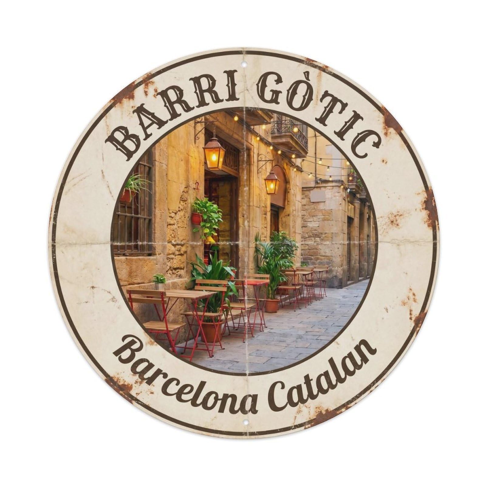 Vintage Travel Gothic Quarter Barcelona Catalan Metal Tin Sign Plaque