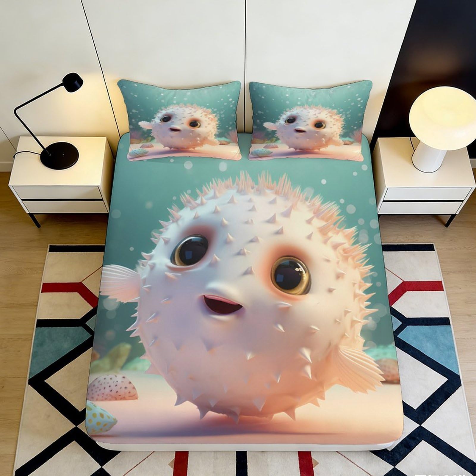 3D Printed Cute Hedgehog Fitted Sheet Microfiber Deep Pocket Non-Slip Hedgehog Mattress Fitted Cover Bedroom Washable 200x200x25cm 90x200x25cm