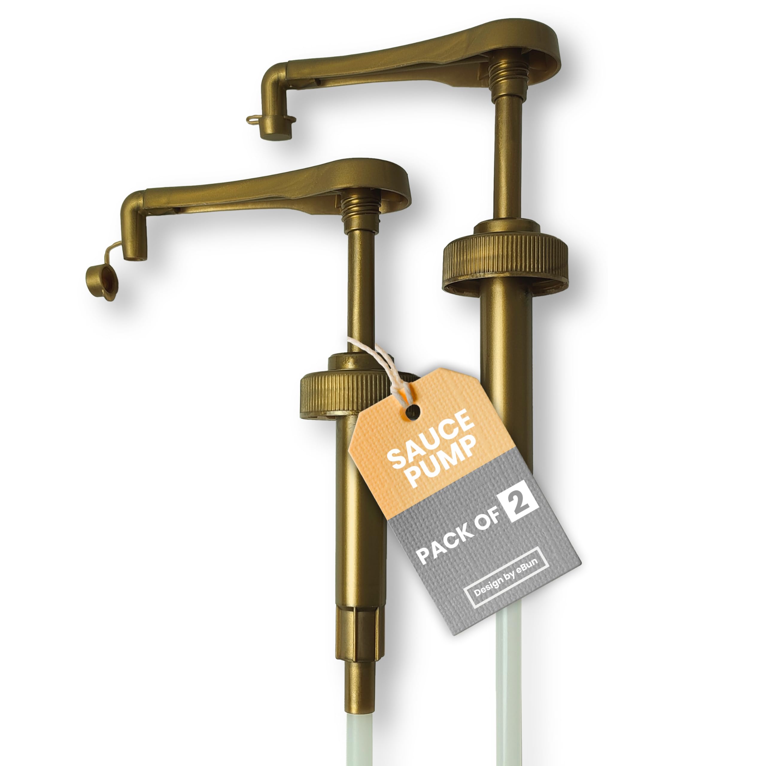 eBun Sauce Pump Dispenser 2-Pack – Syrup Pump Compatible with Torani & Davinci 64 oz Bottles, Fontana 63 oz, Ghirardelli 87-90 oz, Hershey’s 7.5 lb Jugs | BPA-Free, No Drip, Dishwasher Safe