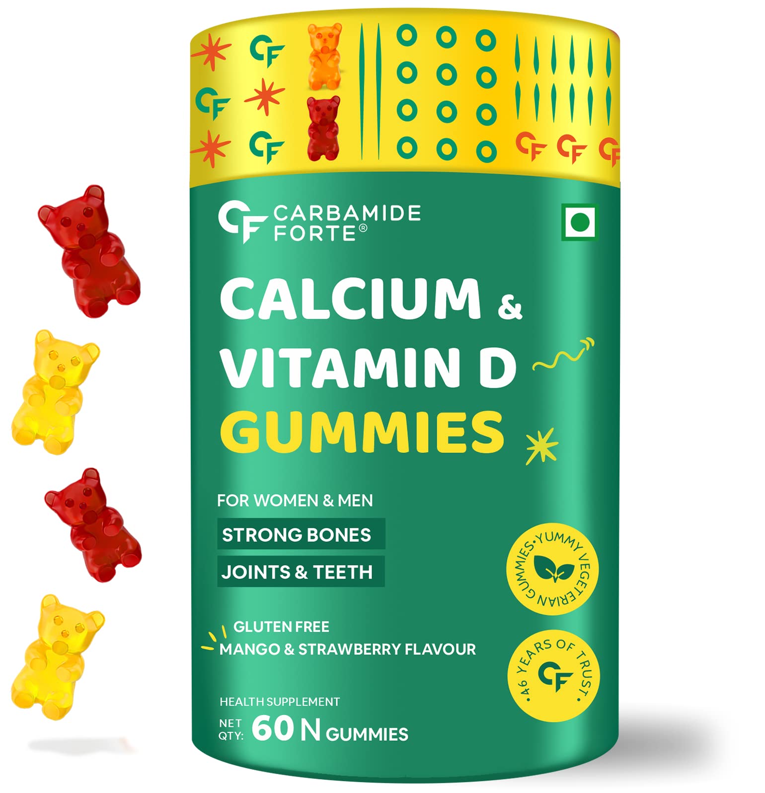 Carbamide Forte Calcium with Vitamin D Gummies for Men & Women| Calcium Gummies for Women & Men for Stronger Bones, Joints & Teeth & Immunity - Mango & Strawberry Flavour - 60 Veg Gummies (B0BMXFJ382) Amazon Price History, Amazon Price Tracker