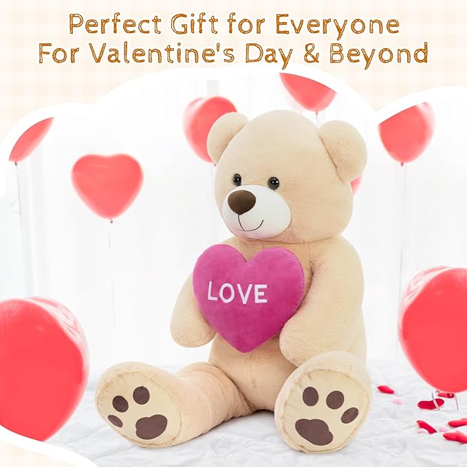 Peluche Oso Grande Tan 36 Pulgadas Con Corazón Rojo miniatura 9