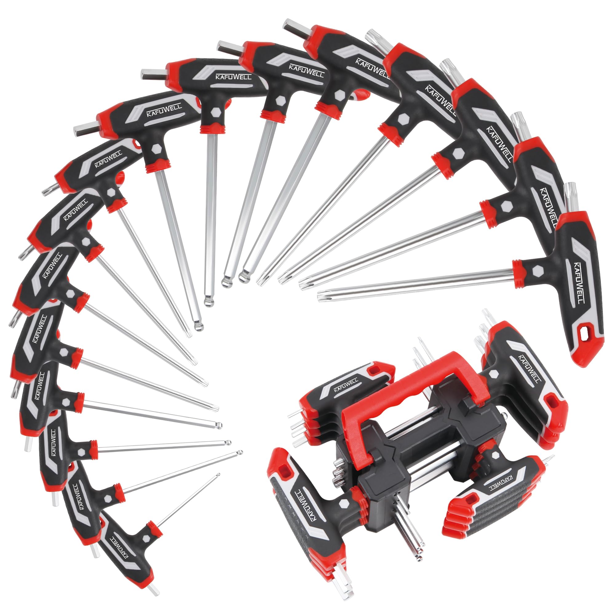14 pièces Lot de clés Allen et Torx avec poignée en T, Hexagonales métriques H2-H10, Clés Torx TX10-TX50, pour bricolage, réparations domestiques, voiture, vélo, avec support de rangement
