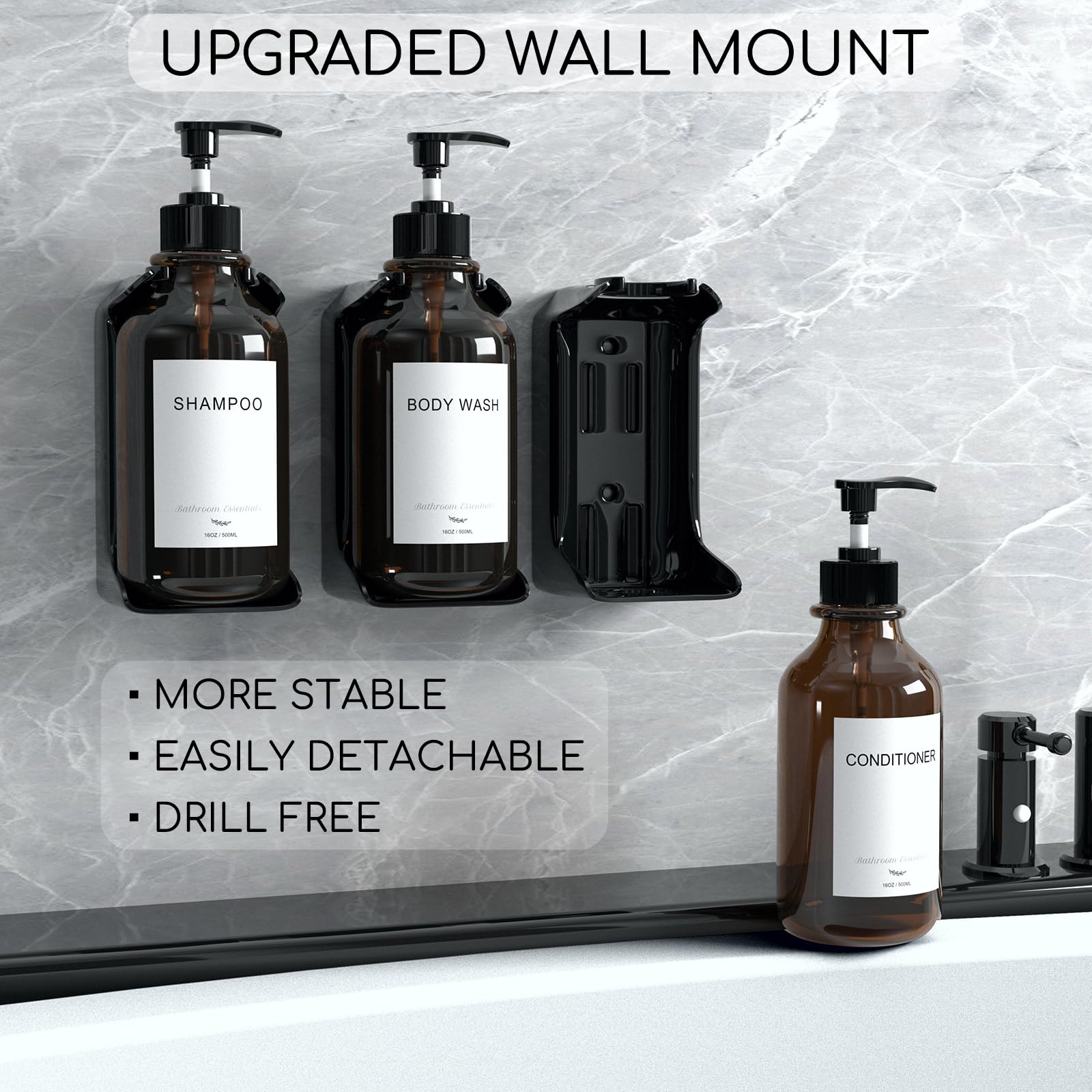 Modern Shampoo and Conditioner Dispenser Wall Mount Set of 3 - No