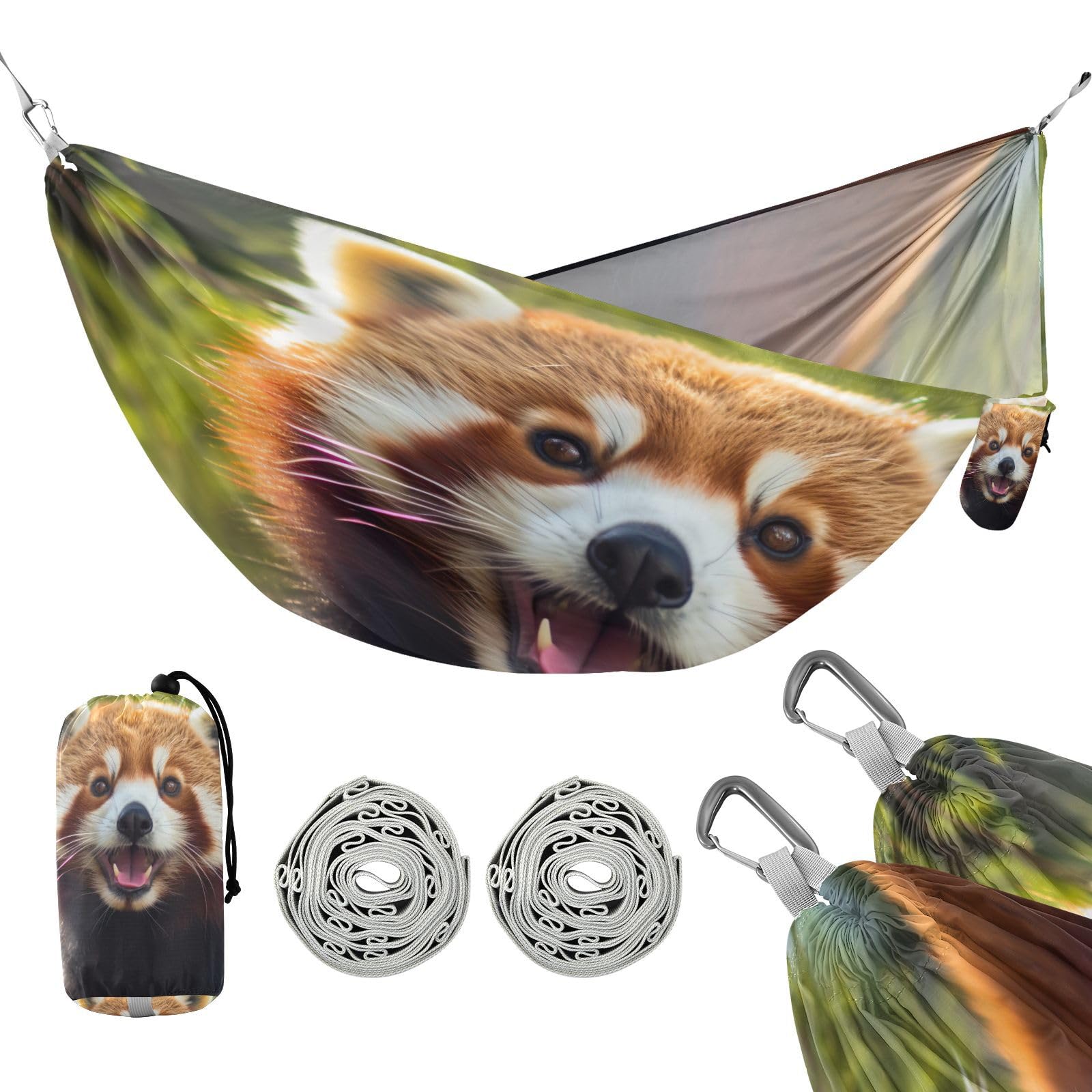 SDMKA Red Panda Camping Hammock, 330 lbs with 2 Tree Straps, Carry Bag, Single Portable Hammock for Outdoor/Indoor, Hiking, Beach, Backpacking, Travel