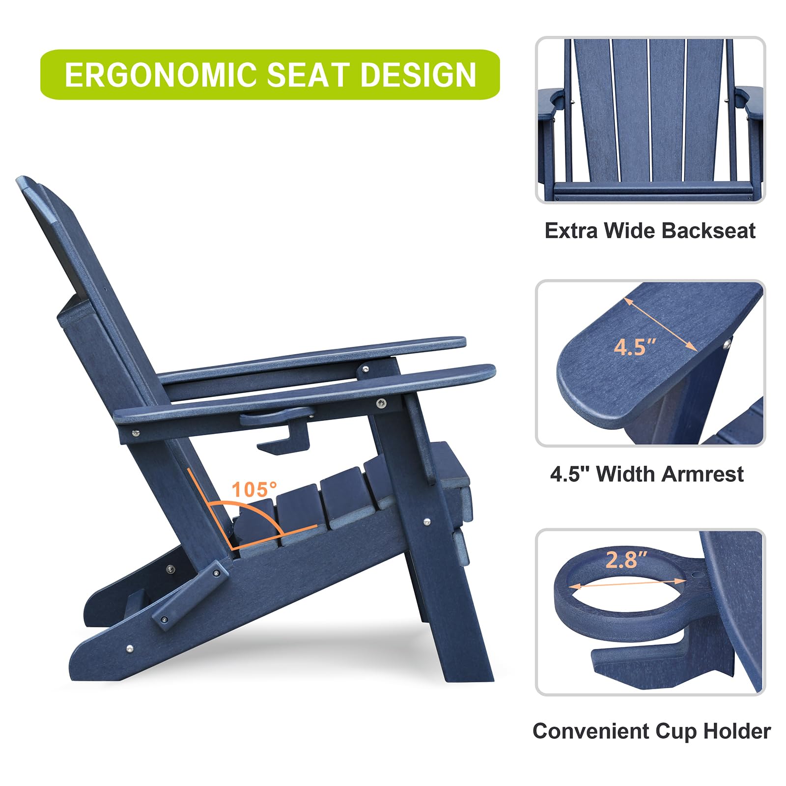 ART TO REAL ATR Adirondack Stuhl mit Getränkehalter,Klappbar Adirondack Chair Kunststoff,Wetterfester Gartenstuhl, Gartensessel aus Outdoor-Stuhl für Garten,Terrasse