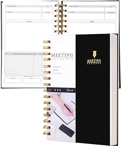 Cuaderno de reuniones para el trabajo con artículos de acción de 5.5 x 8.5 pulgadas, planificador de reuniones en espiral de tapa dura para oficina,
