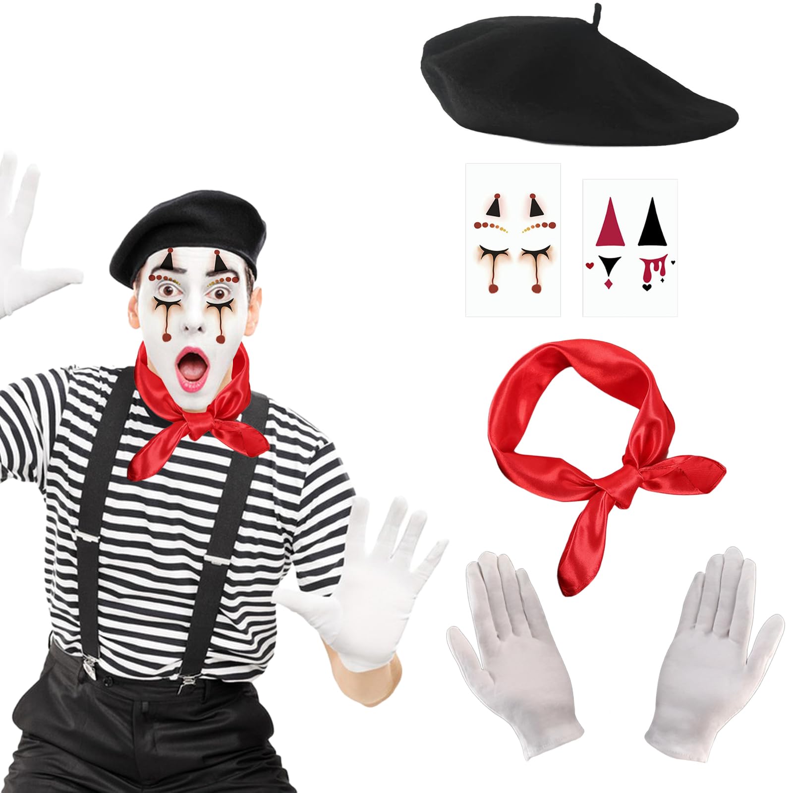 KEELYY Pantomime Kostüm Damen Herren, 4-teiliges Schwarze Ba