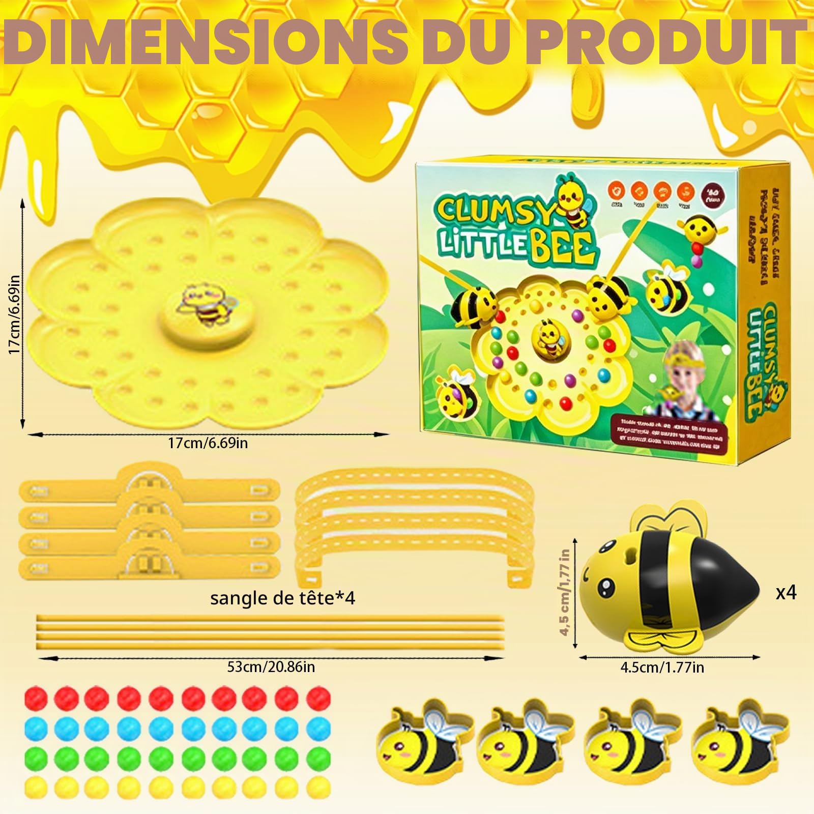 Jeu de l'Abeille Magnétique Busy Bees Game, avec Bandeau Magnétique pour Enfant, Jeu de Société Abeille et Jeu-Motricité Fine Abeille pour 2 à 4 Joueurs