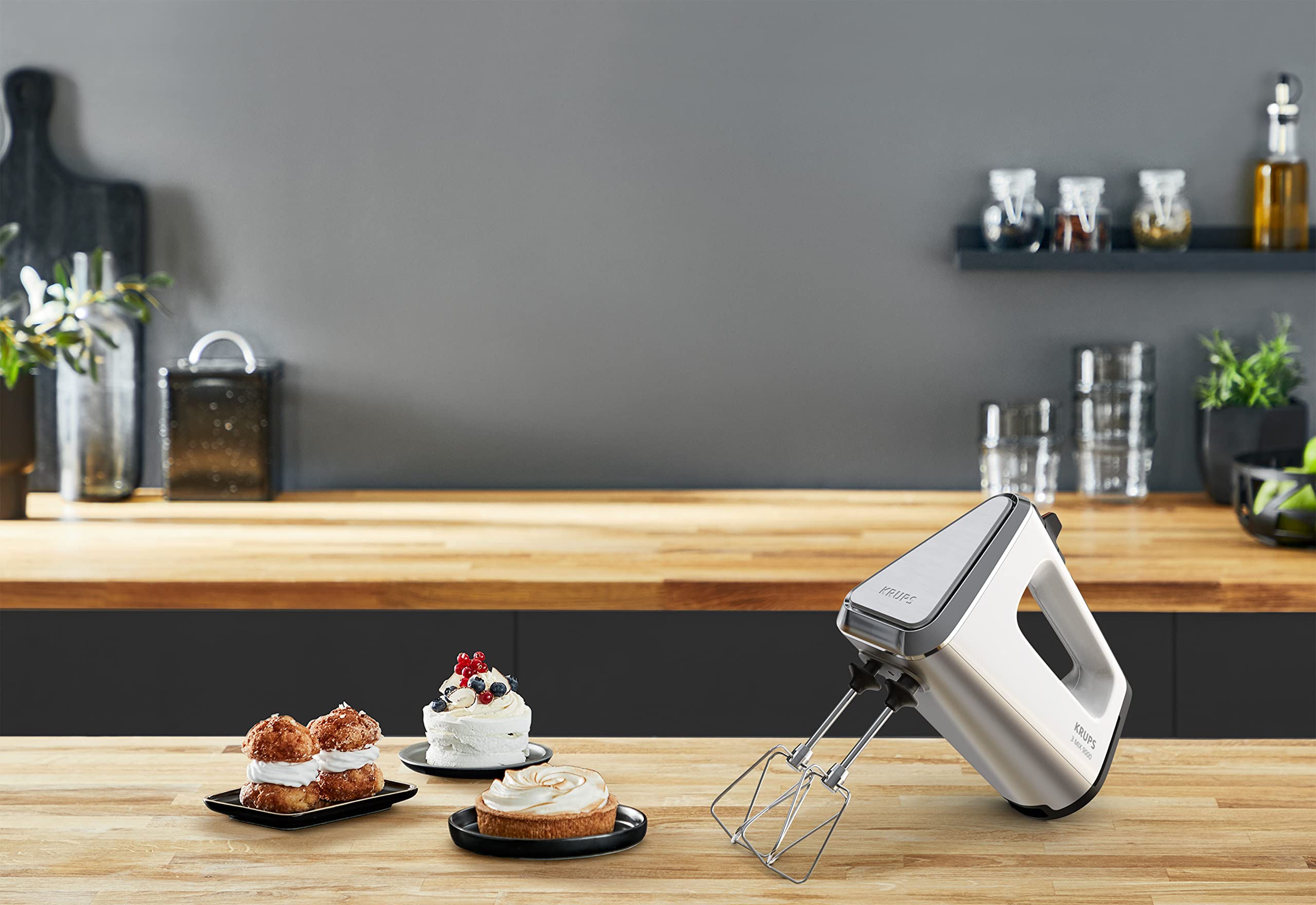 Krups 3Mix 9000 GN9101 - Batidora de mano (750 W, regulador de velocidad, modo turbo, función de pulso, mango ergonómico, cable largo, incluye batidor y gancho para amasar, color blanco nieve)