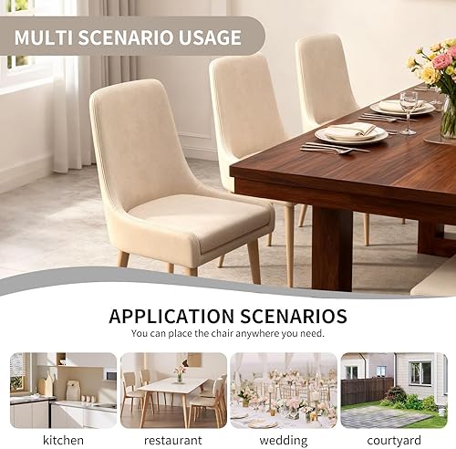 Miniatura 4 de Juego de 2 sillas de comedor, silla de cocina tapizada moderna de mediados de siglo, sillas laterales de tela con respaldo alto, asiento acolchado