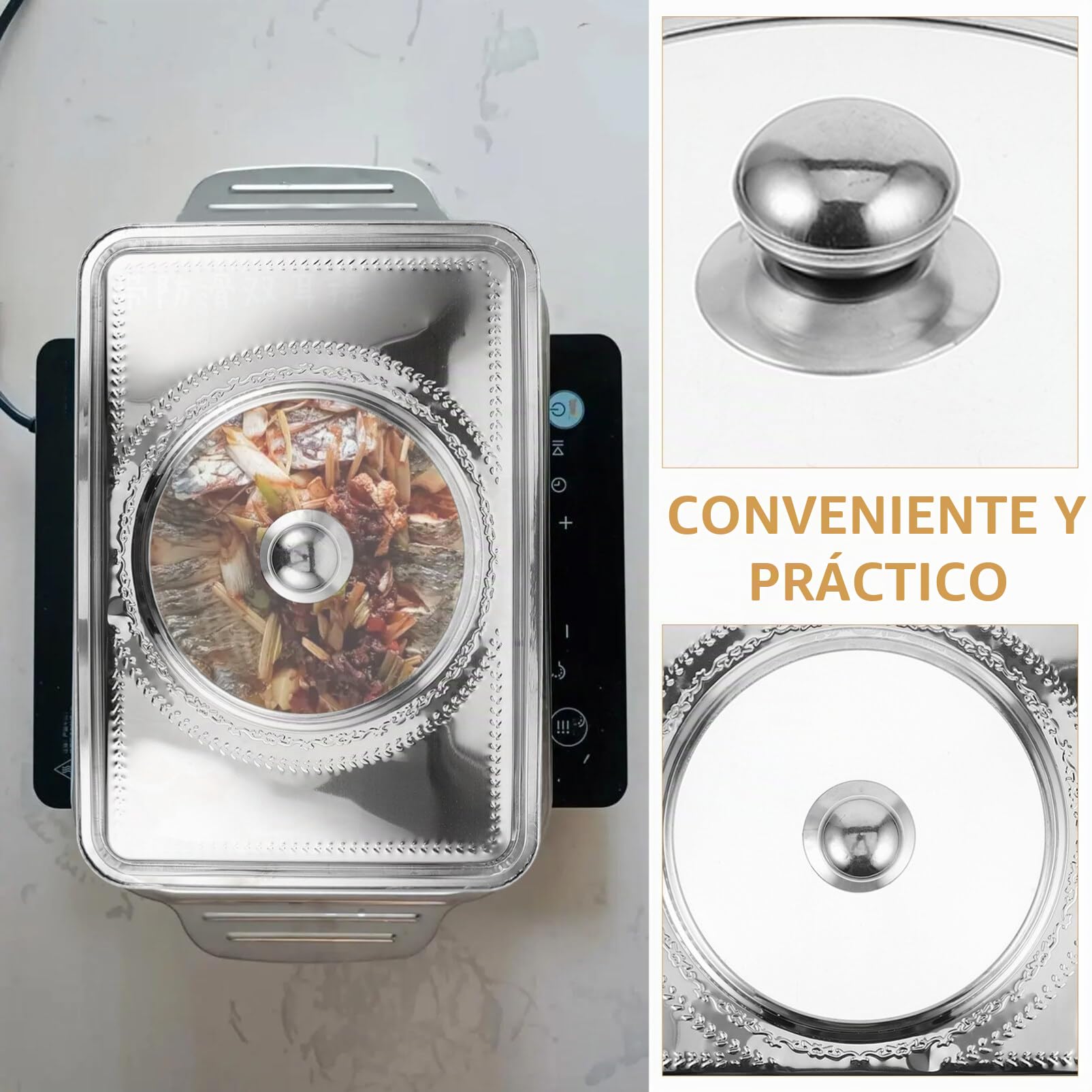 Ciieeo Tapa Para Bandeja De Horno Rectangular De Acero Inoxidable Ideal Para Asar y Mantener Alimentos Frescos