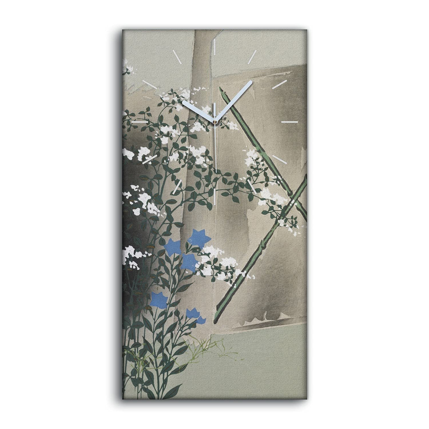 Horloge sur toile 30x60cm tableau arbre de fleurs homme asiatique blanc
