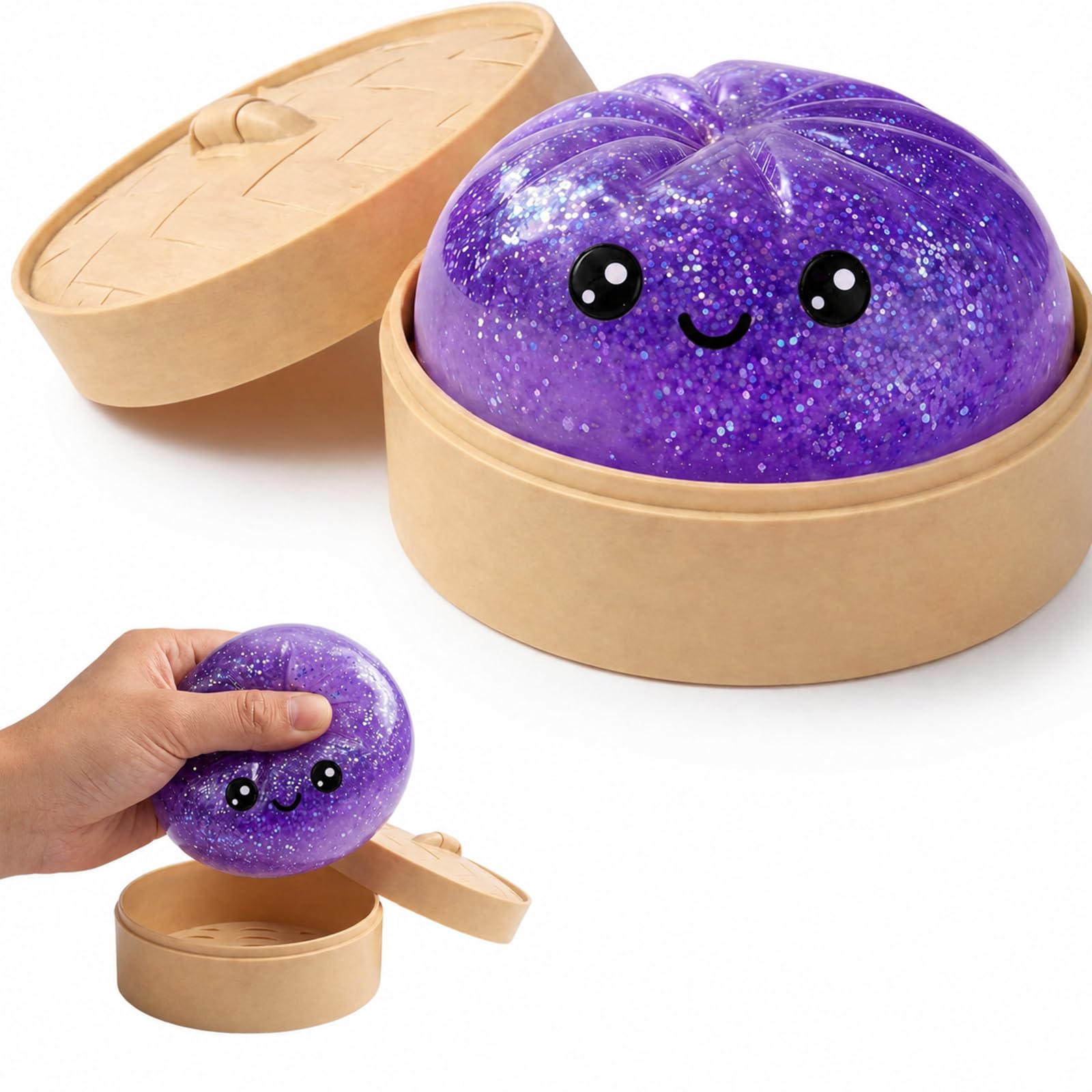 Dumpling Squishy, Glitter Dumpling Squishies, Squishy Dumplings with Steamer Box, Big Dumplings Squishies for Office Desk and Focus Enhancement