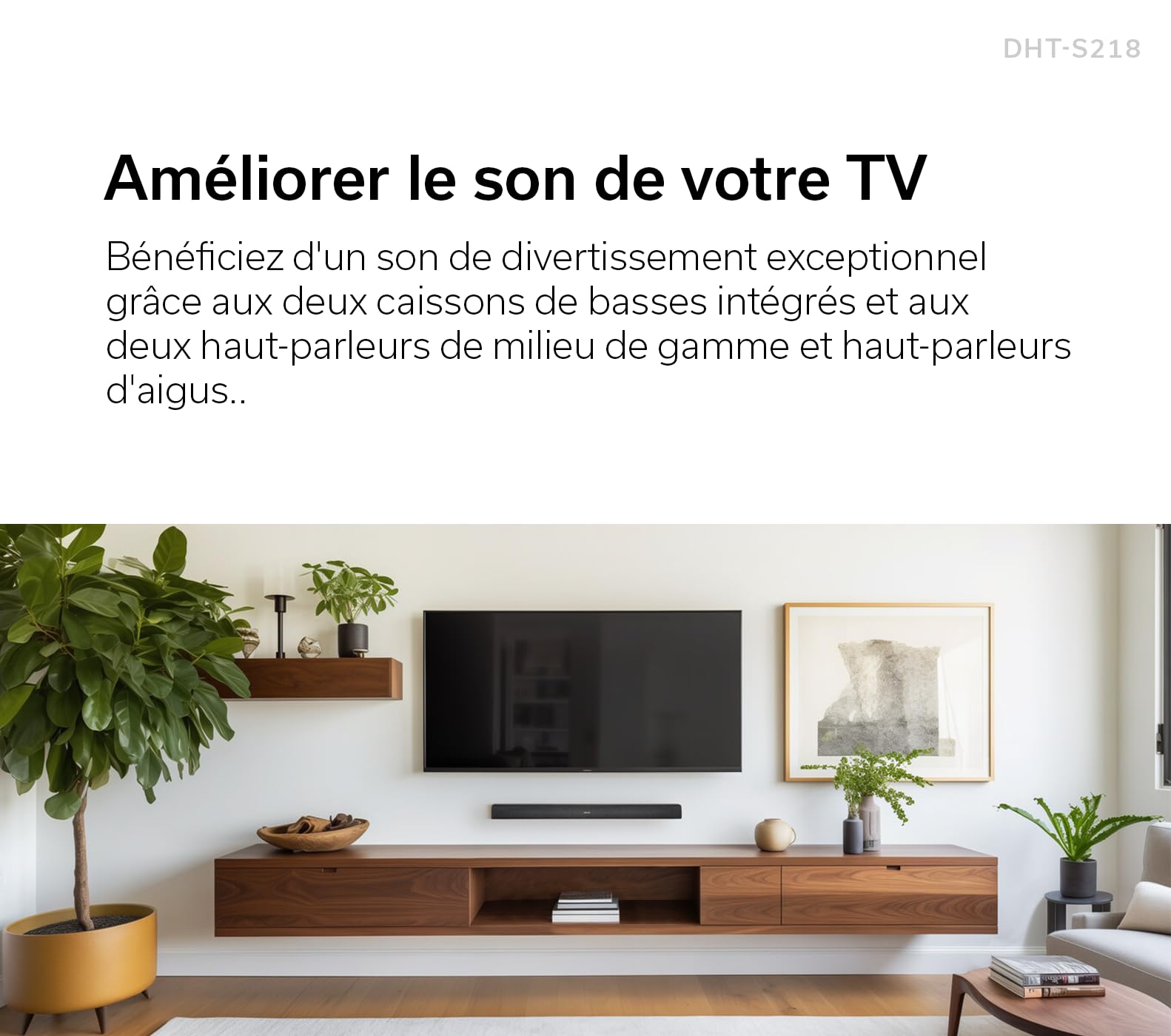 Denon DHT-S218, Barre de Son TV, Dolby Atmos, Pleine Bande Passante, Dialog Enhancer, HDMI 4K avec eARC - Noir