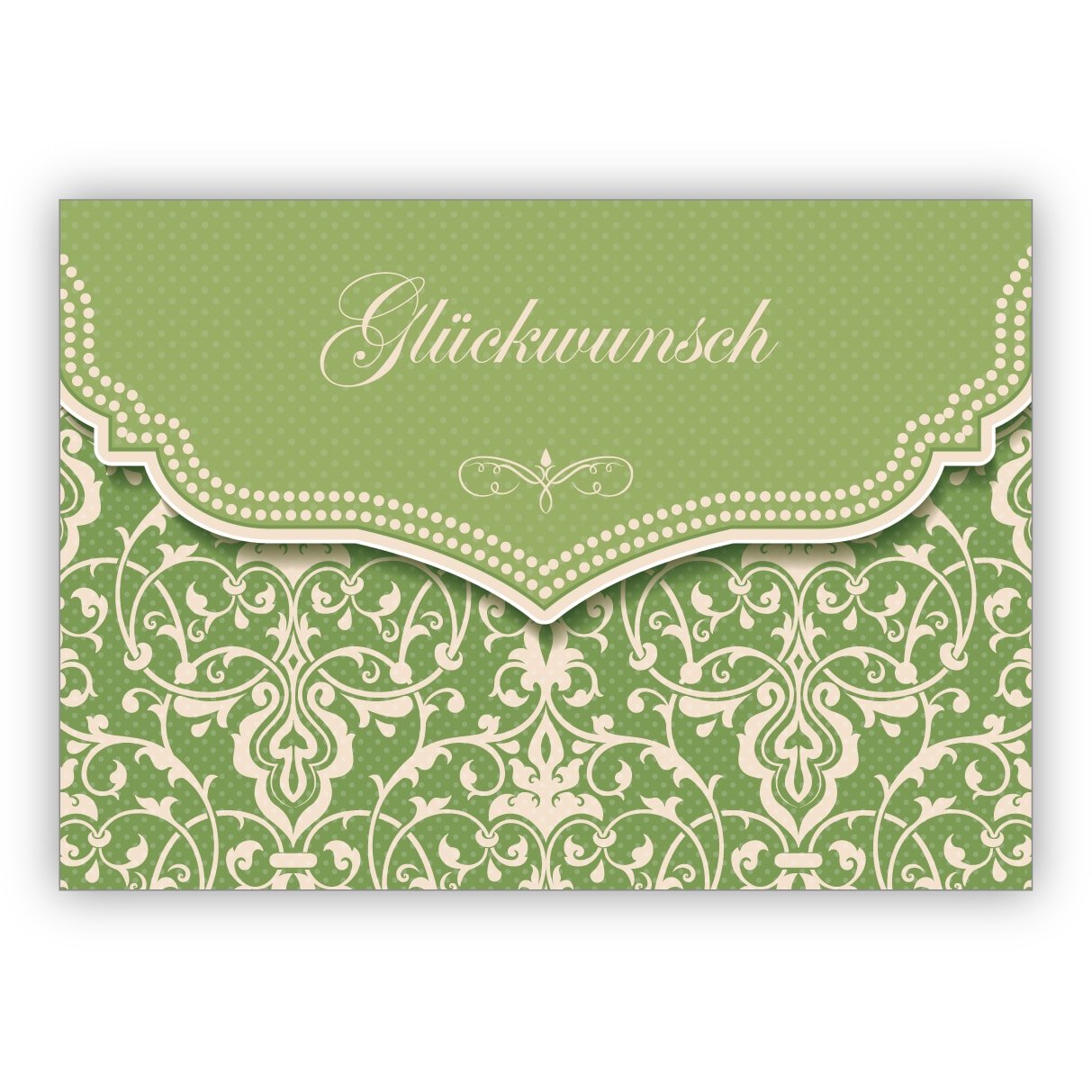 Kartenkaufrausch 16x Frühlings Glückwunschkarte mit Vintage Damast Muster in edlem grün zur Hochzeit, Taufe, Geburt, Examen etc: Glückwunsch • schöne Grußkarte mit Umschlag, hochwertig und schön