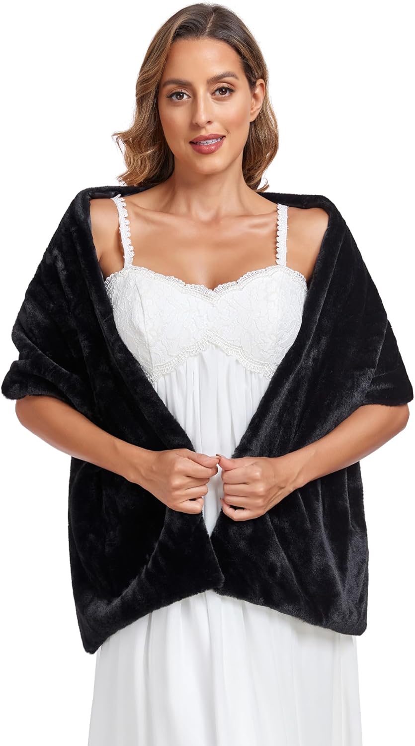 Faux Fur Shawl Wraps for Wedding Womens Soft Winter Scarf Shrug Formal Party - Image 6