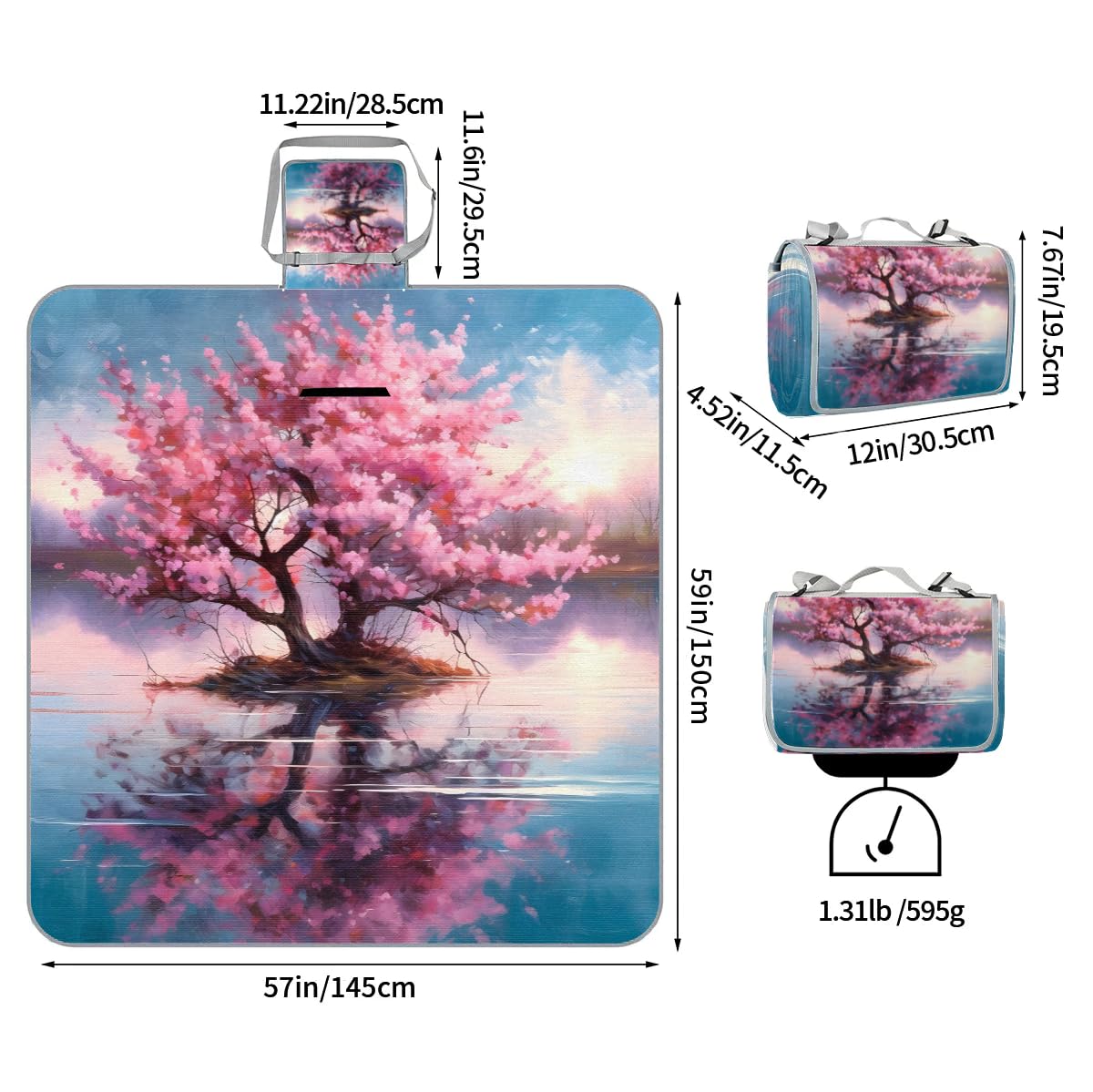 Manta cuadrada de picnic con diseño de árbol de flores de acuarela, impermeable, plegable, para interiores y exteriores, para camping, playa, parque, reuniones familiares