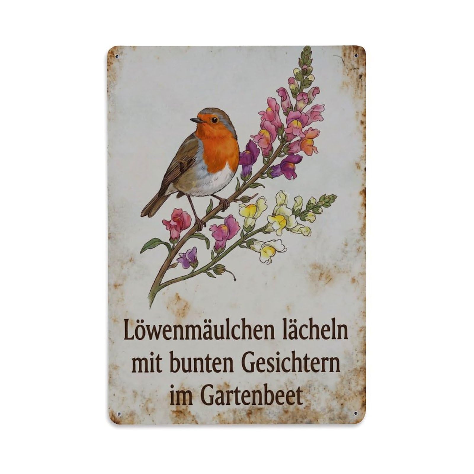 Robin Bird Garden Quote Snapdragon Smile Metal Tin Sign