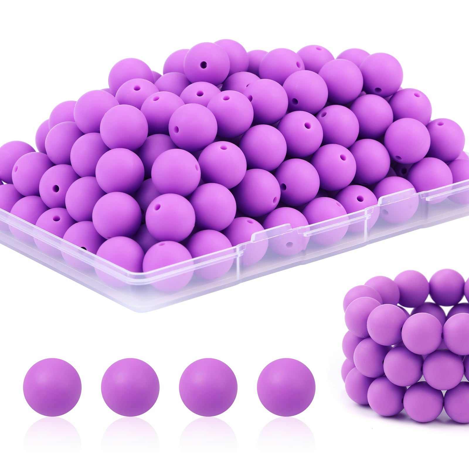 100Pcs 15mm Silicone Beads for Keychain Making Bulk for Pens and Round Focal Beads for Bracelet Making (Light Purple)