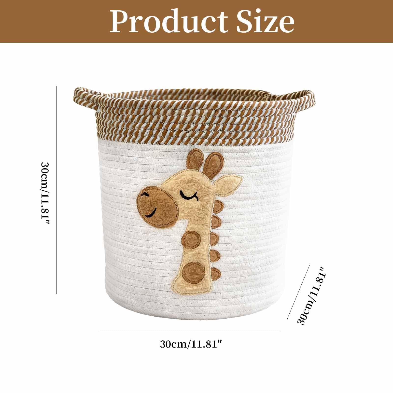 Panier de Rangement Corde en Coton Motif Girafe, Panier Pliable Mignon pour Jouets et Linge, Solution Rangement Maison et Dortoir, 30 x 30 cm, Design Cartoon