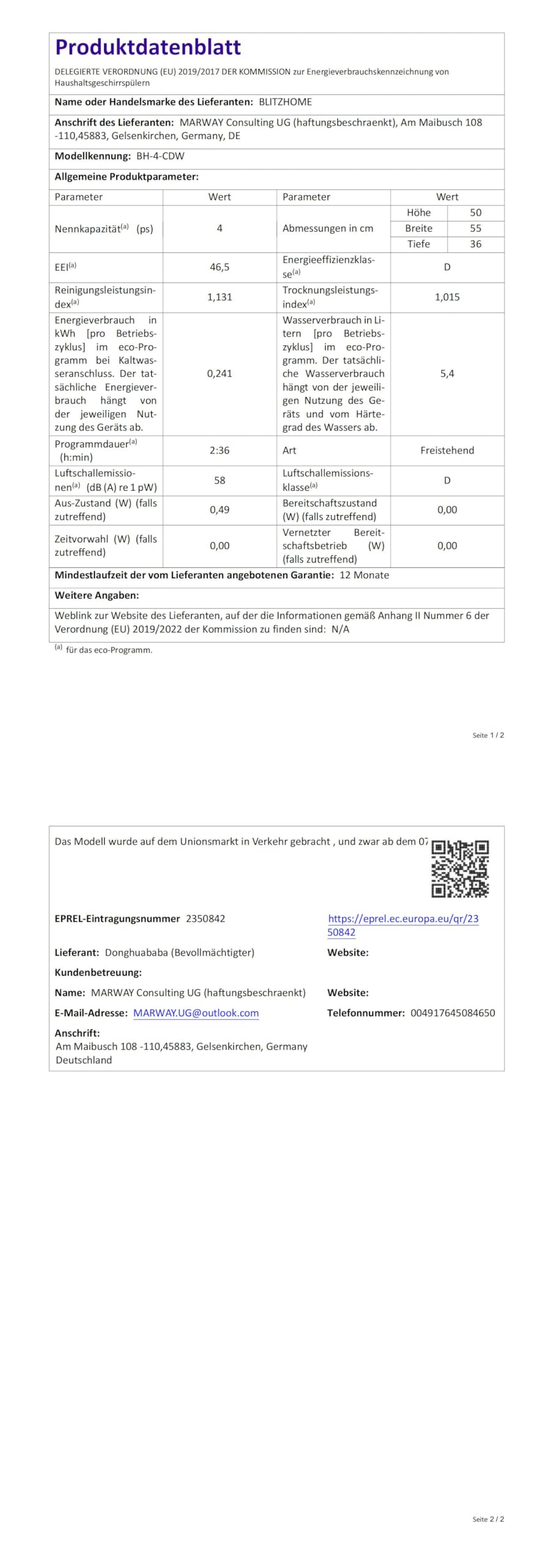 BLITZHOME Mini Spülmaschine Geschirrspüler 8+2 Programme Smart App Steuerung Tragbarer Tischgeschirrspüler 5L Wassertank