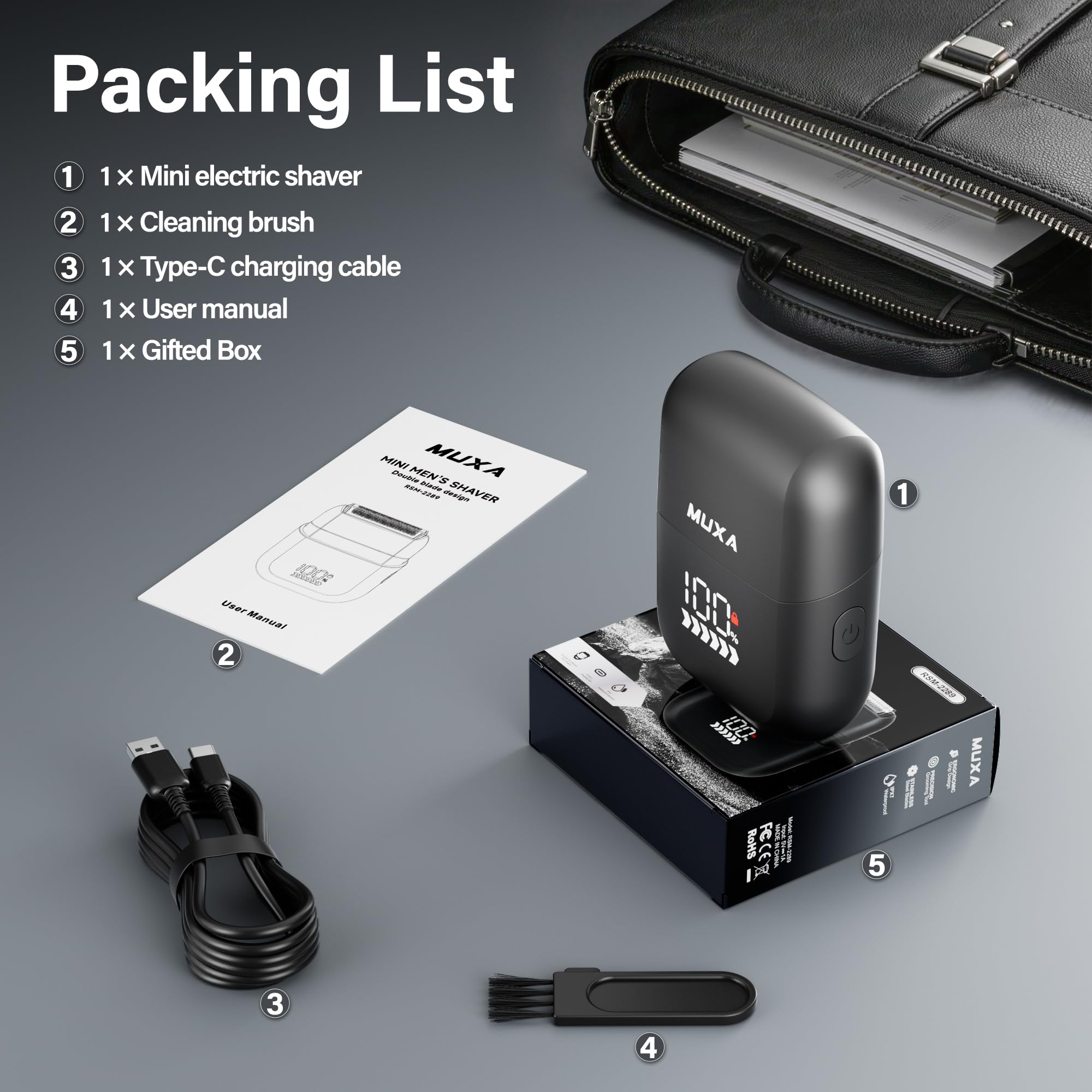 Rasoir électrique pour homme, triple lame flottante 3D avec technologie de peigne, étanchéité IPX7, rasage humide et sec, rasoir de voyage portable rechargeable sans fil avec écran LED et housse