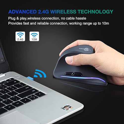 Miniatura 2 de TRELC Mouse ergonómico, mouse óptico vertical inalámbrico de 2.4 G con sensibilidad ajustable (100016002400 DPI), 6 botones para PC, escritorio,