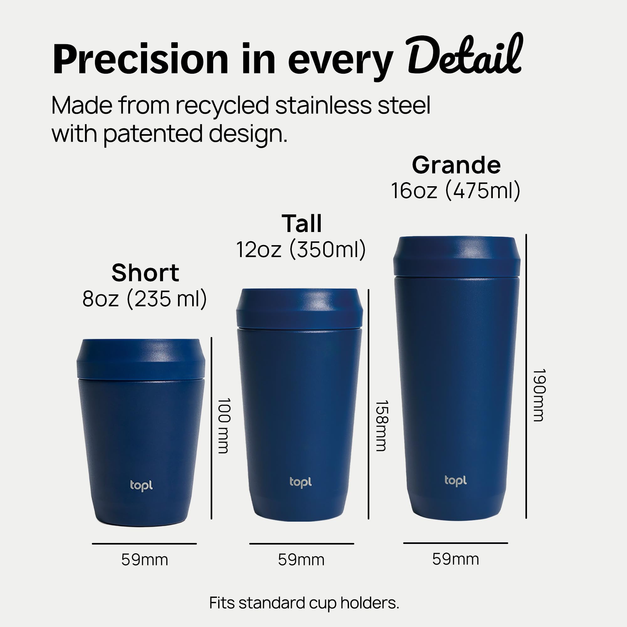 Topl To Go Gobelet breveté en acier inoxydable avec couvercle 360° 235 ml (Taille unique) (bleu marine)
